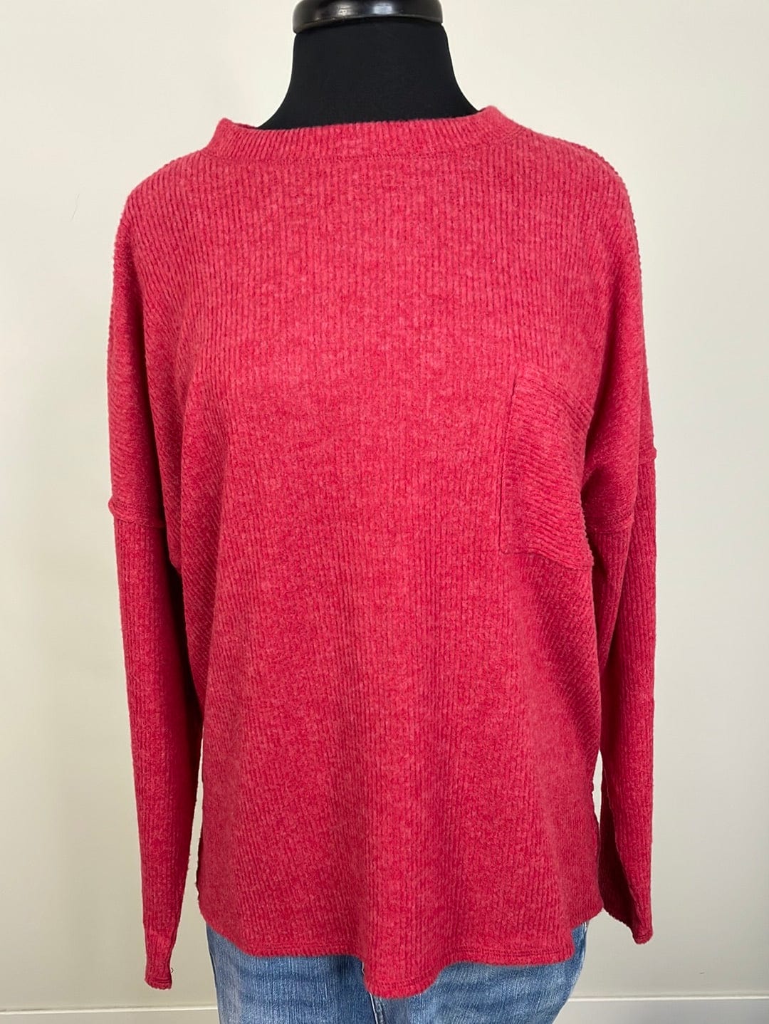 Dark Red Ribbed Hacci Sweater