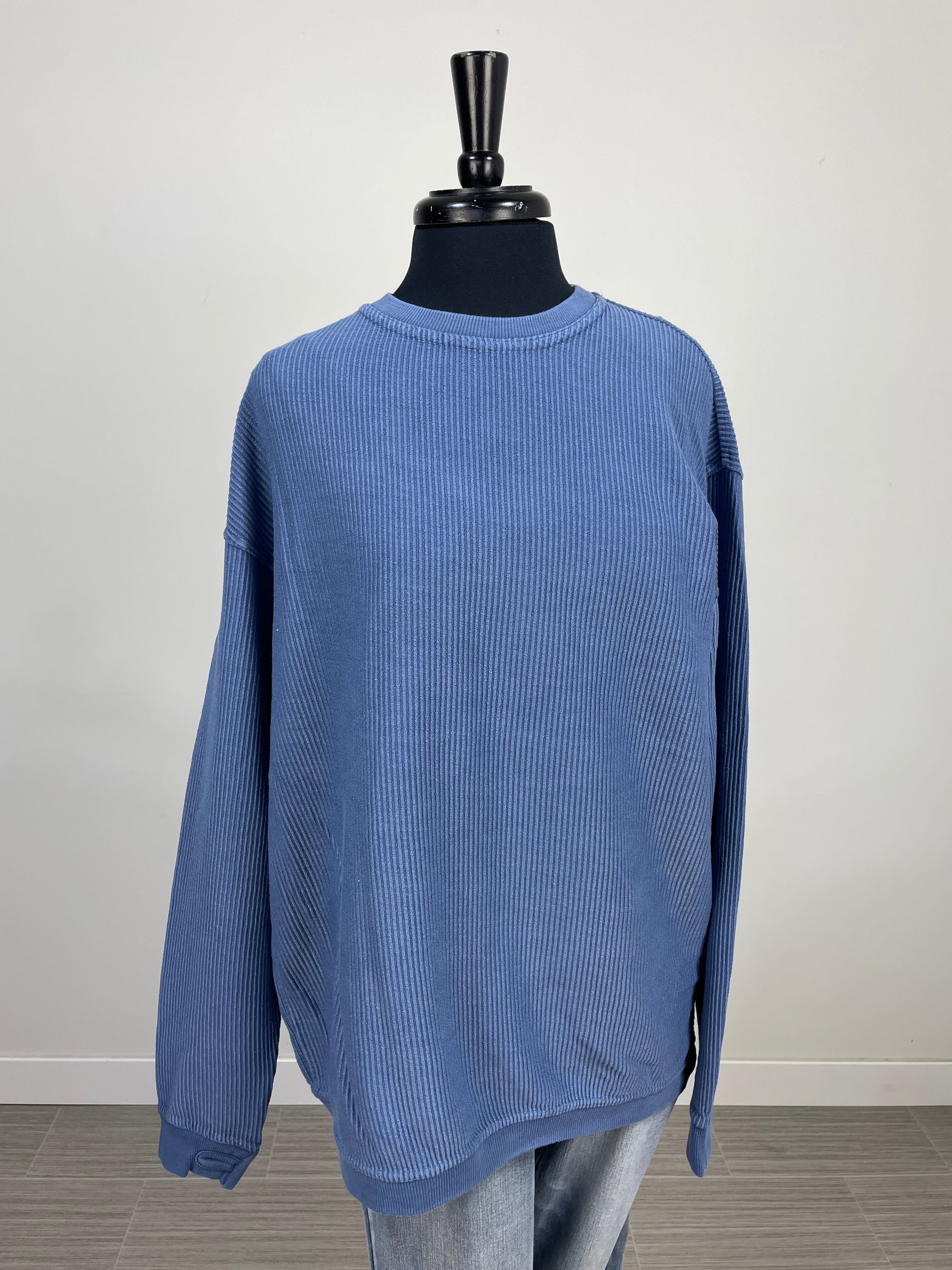 Denim Corduroy Crewneck Pullover