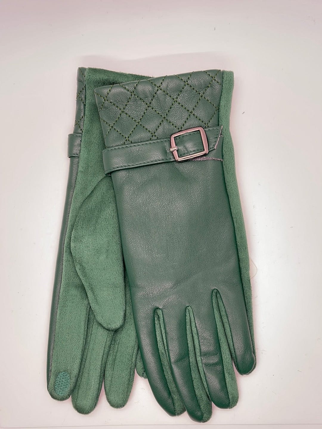 Green Faux Leather Gloves W/ Buckle