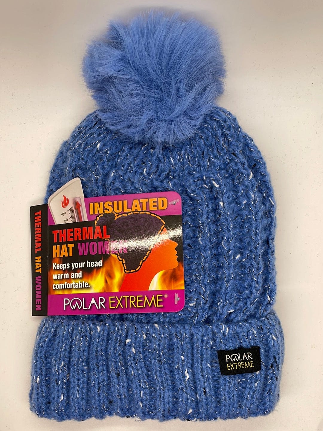 Blue Chunky Cuffed Hat w/Pom