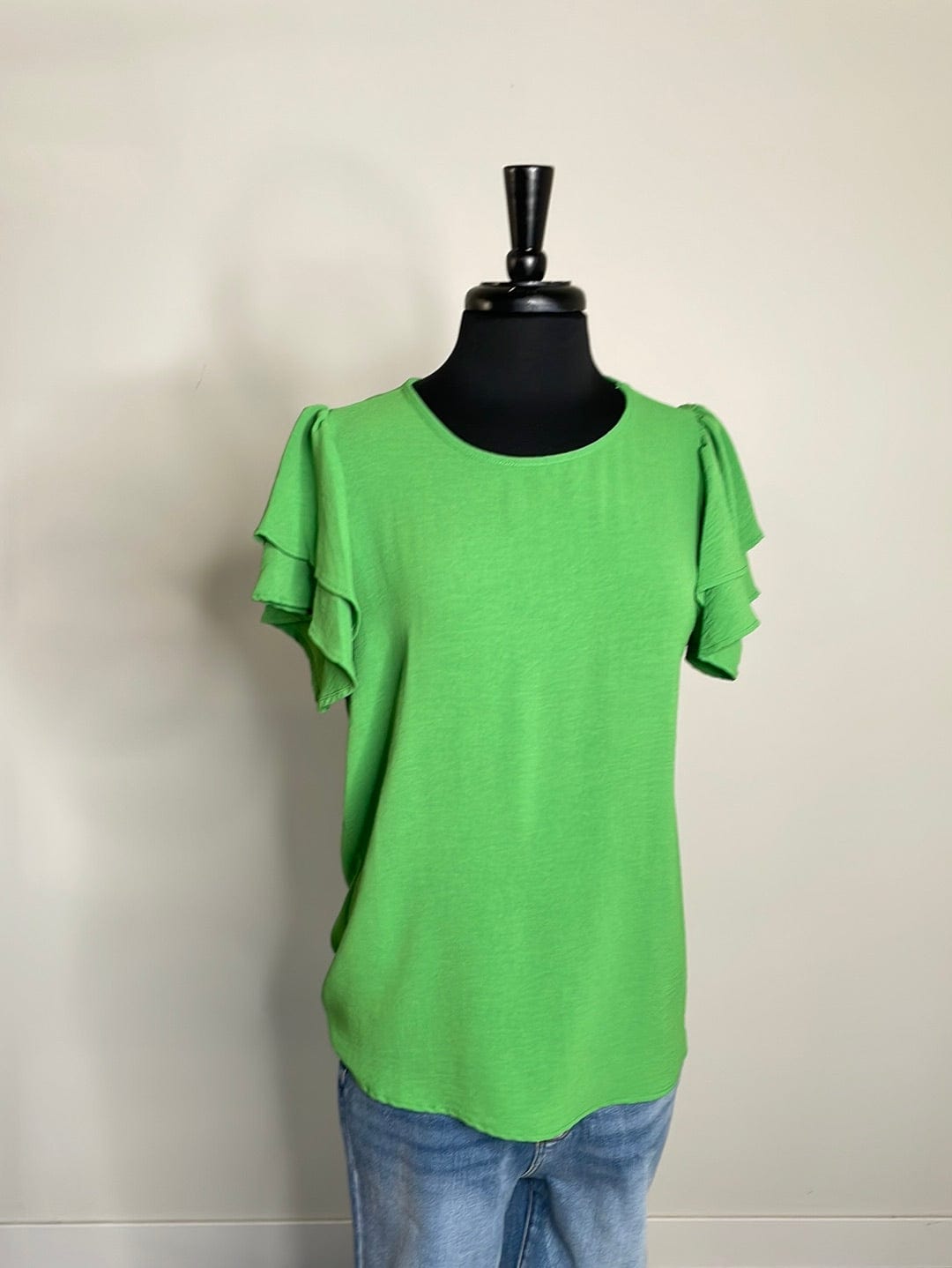Clover Green Solid Ruffle Sleeve Blouse