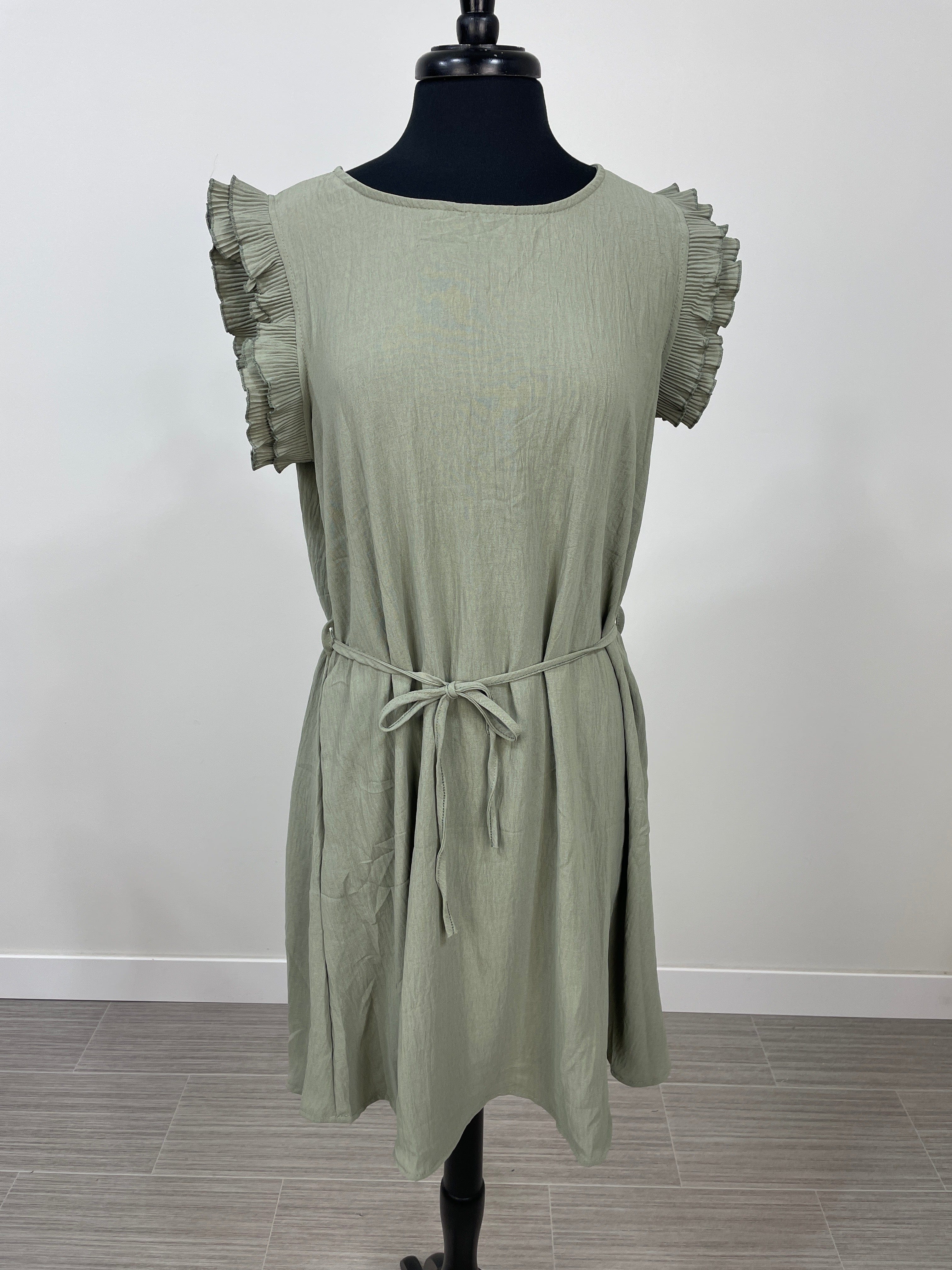 Sage Double Ruffle Cap Sleeve Dress