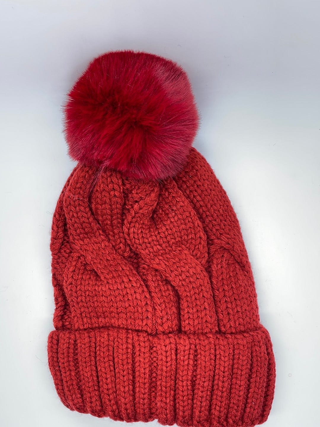Red Knit Fur Lined Hat