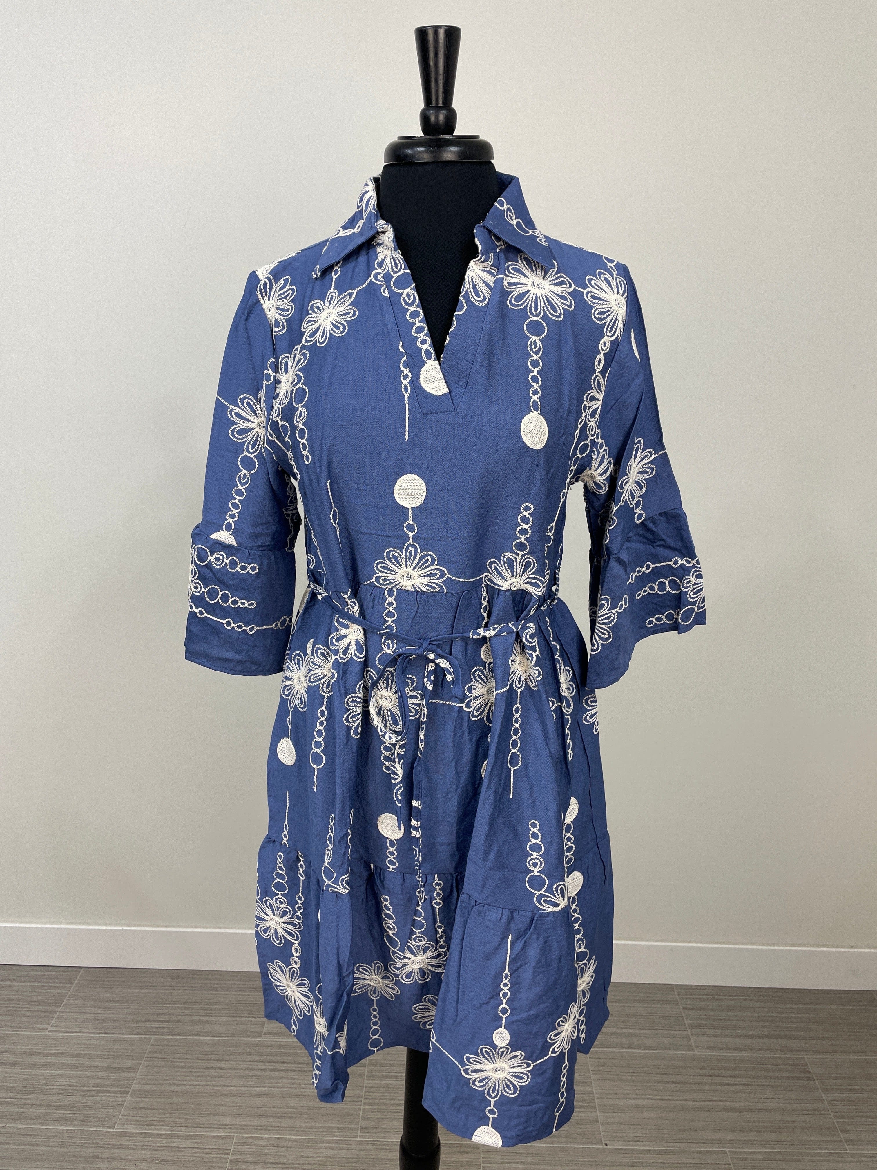 Blue Floral Embroidered Dress