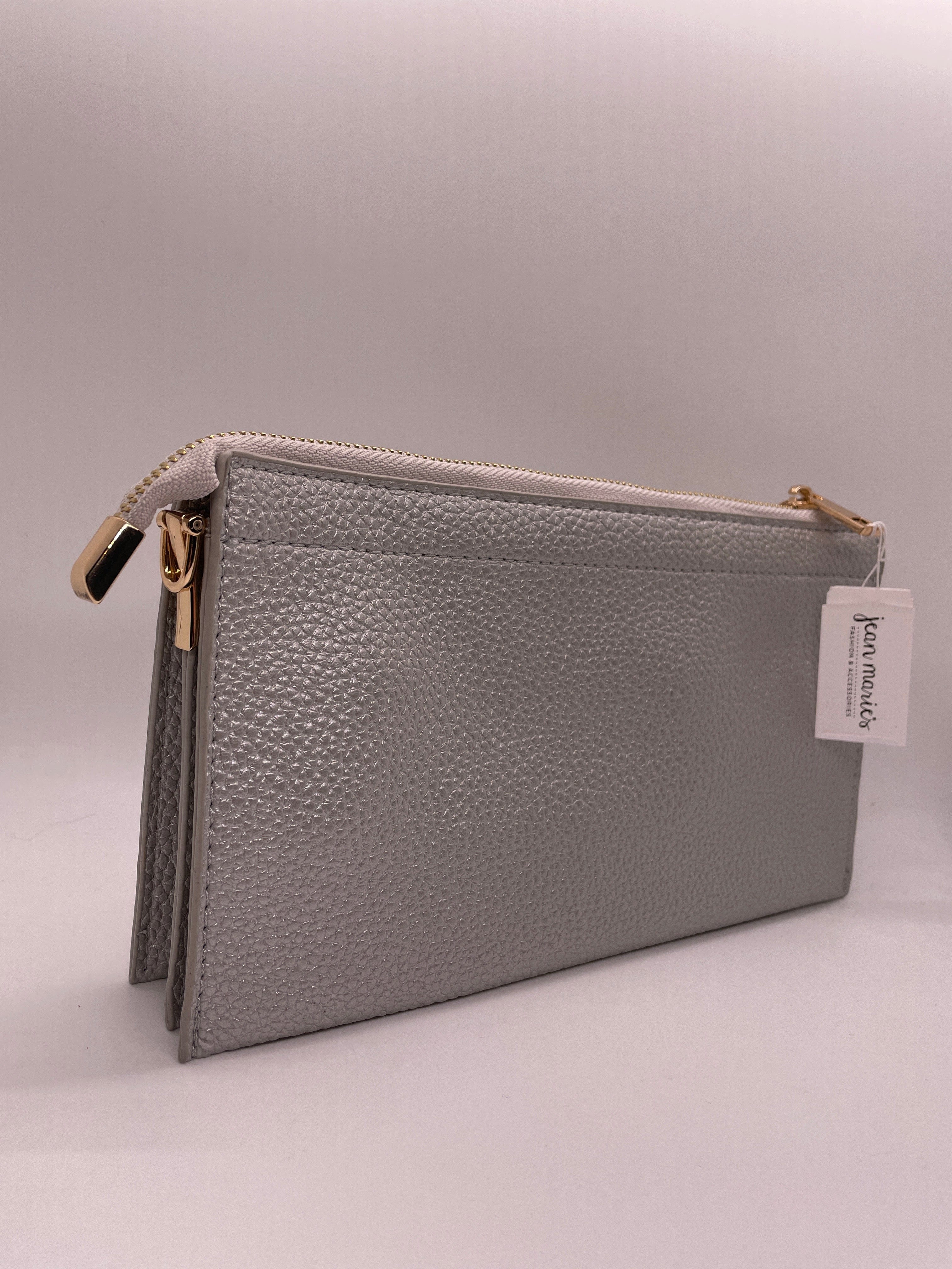 Silver Luxe Wallet with Shoulder Strap