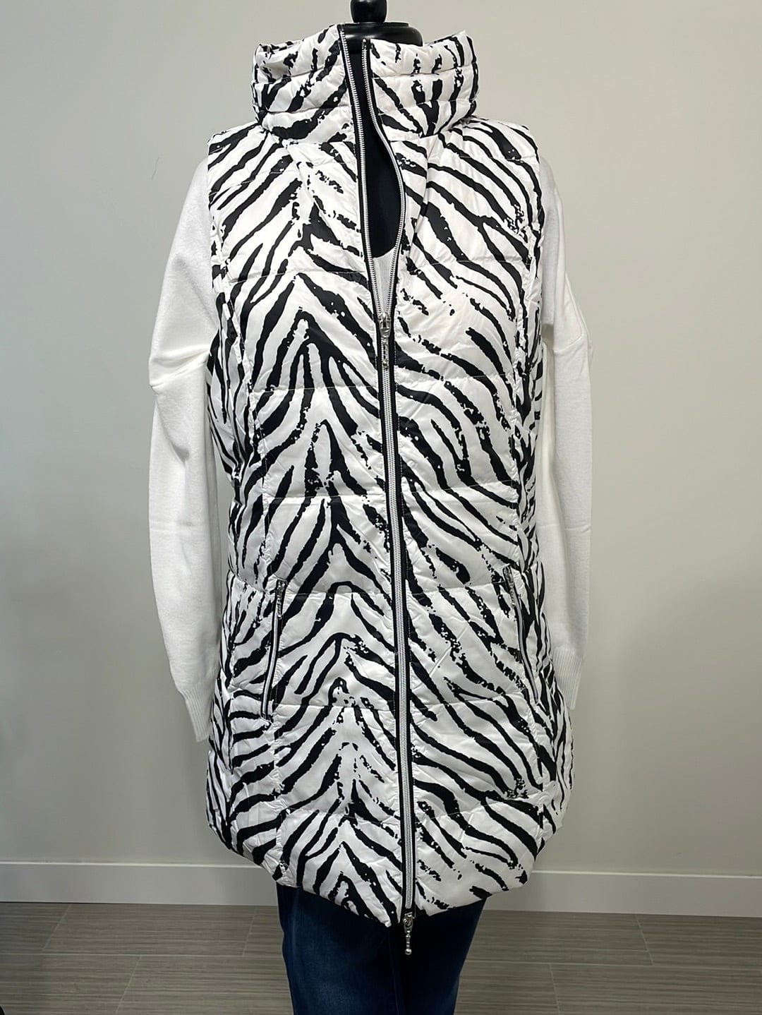 Goose Down Zebra Pattern Anorak Vest