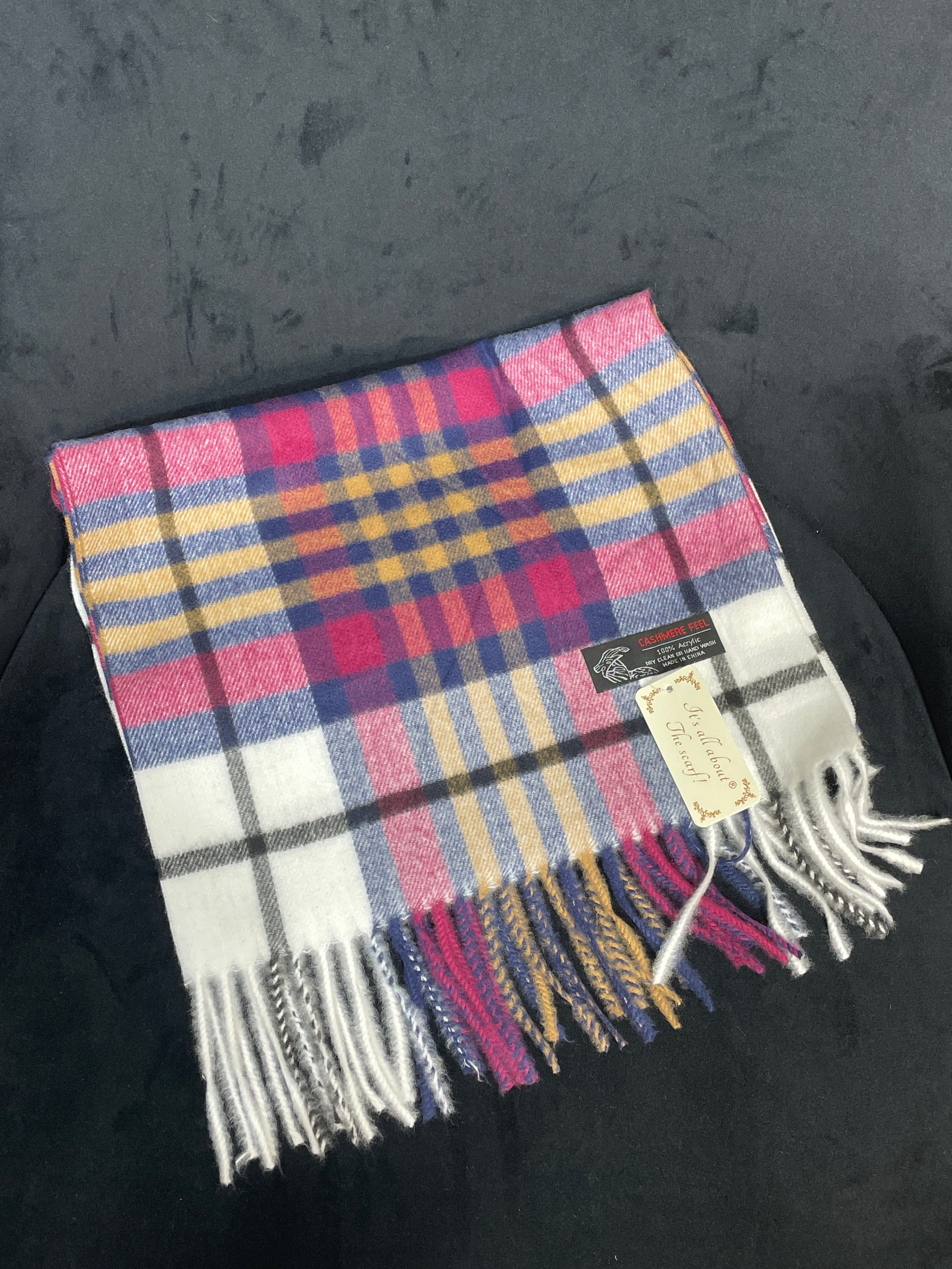 Cashmere Feel Scarf Navy & Maroon Plaid