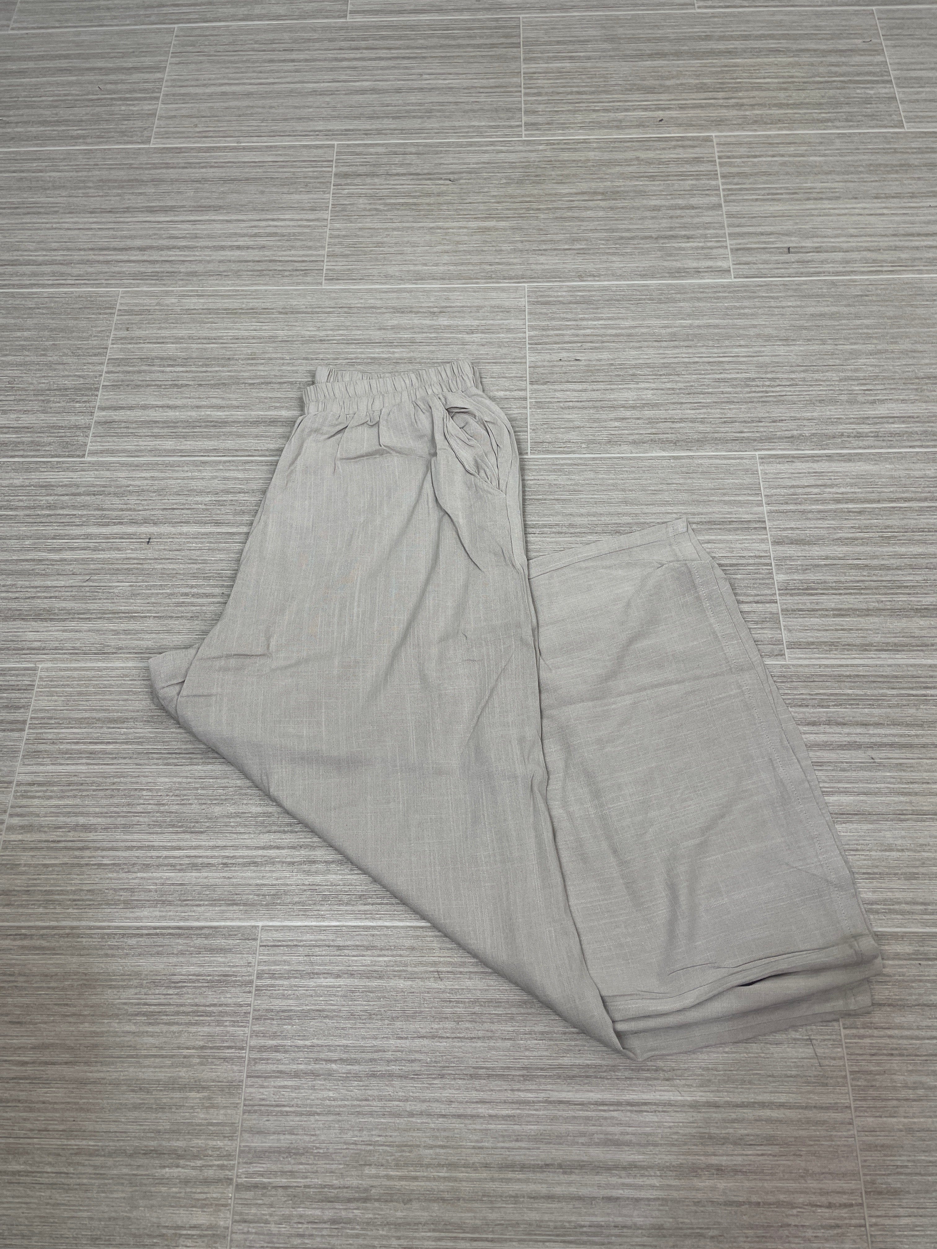 Sand Beige Woven Elastic Band Wide Leg Pant