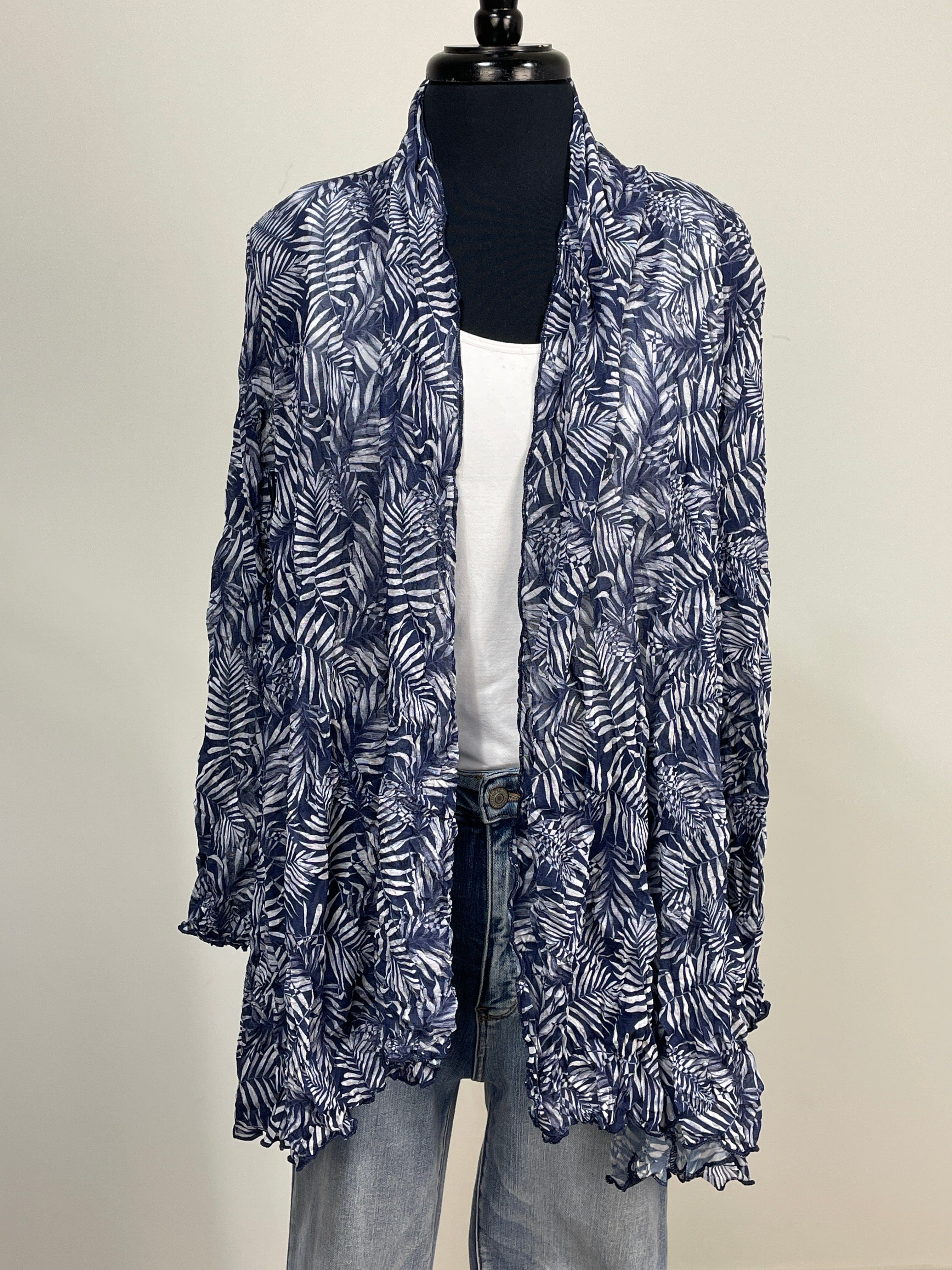 Navy Tropical Mesh Cardigan