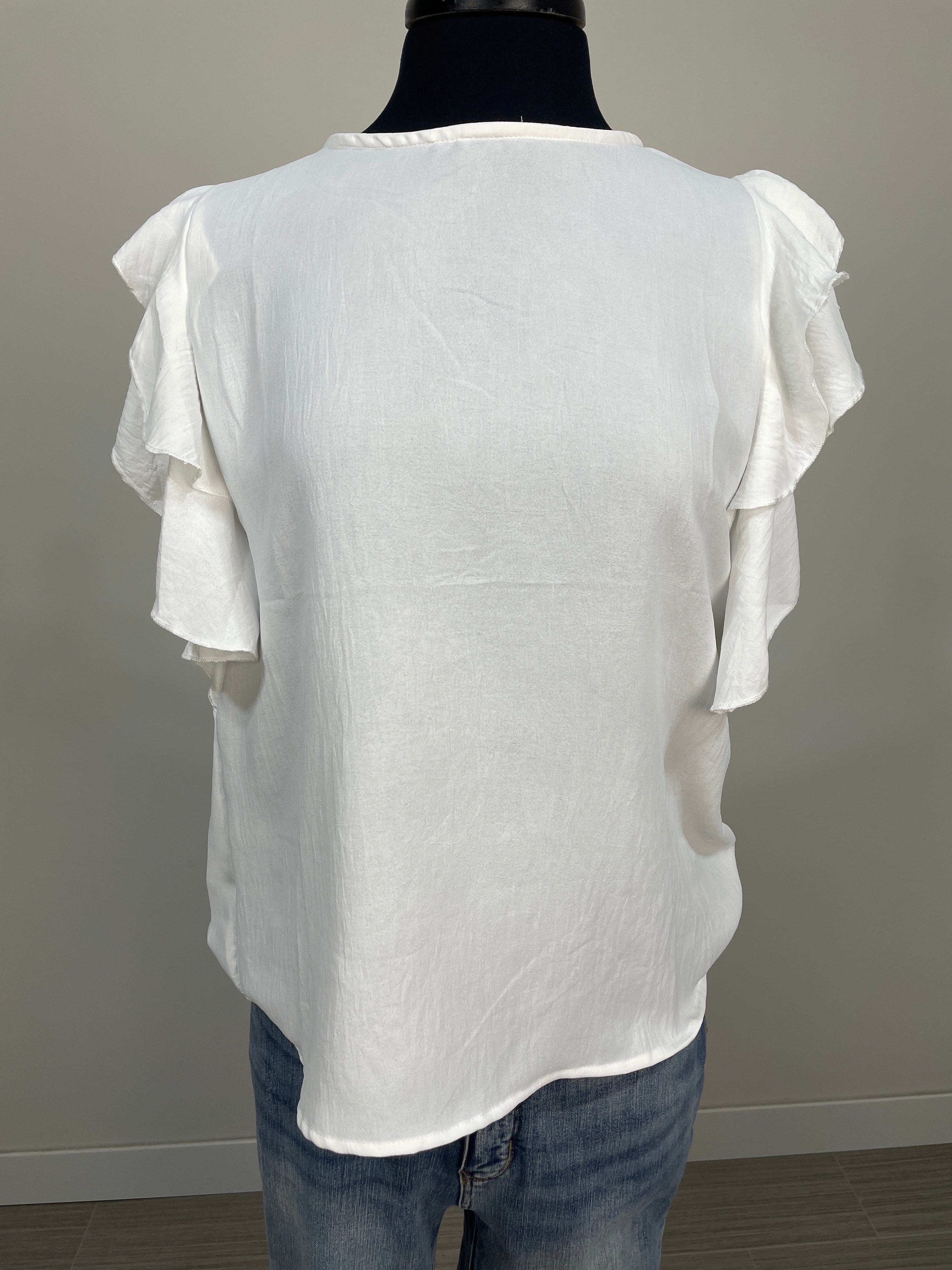 White Double Ruffle Sleeve Top