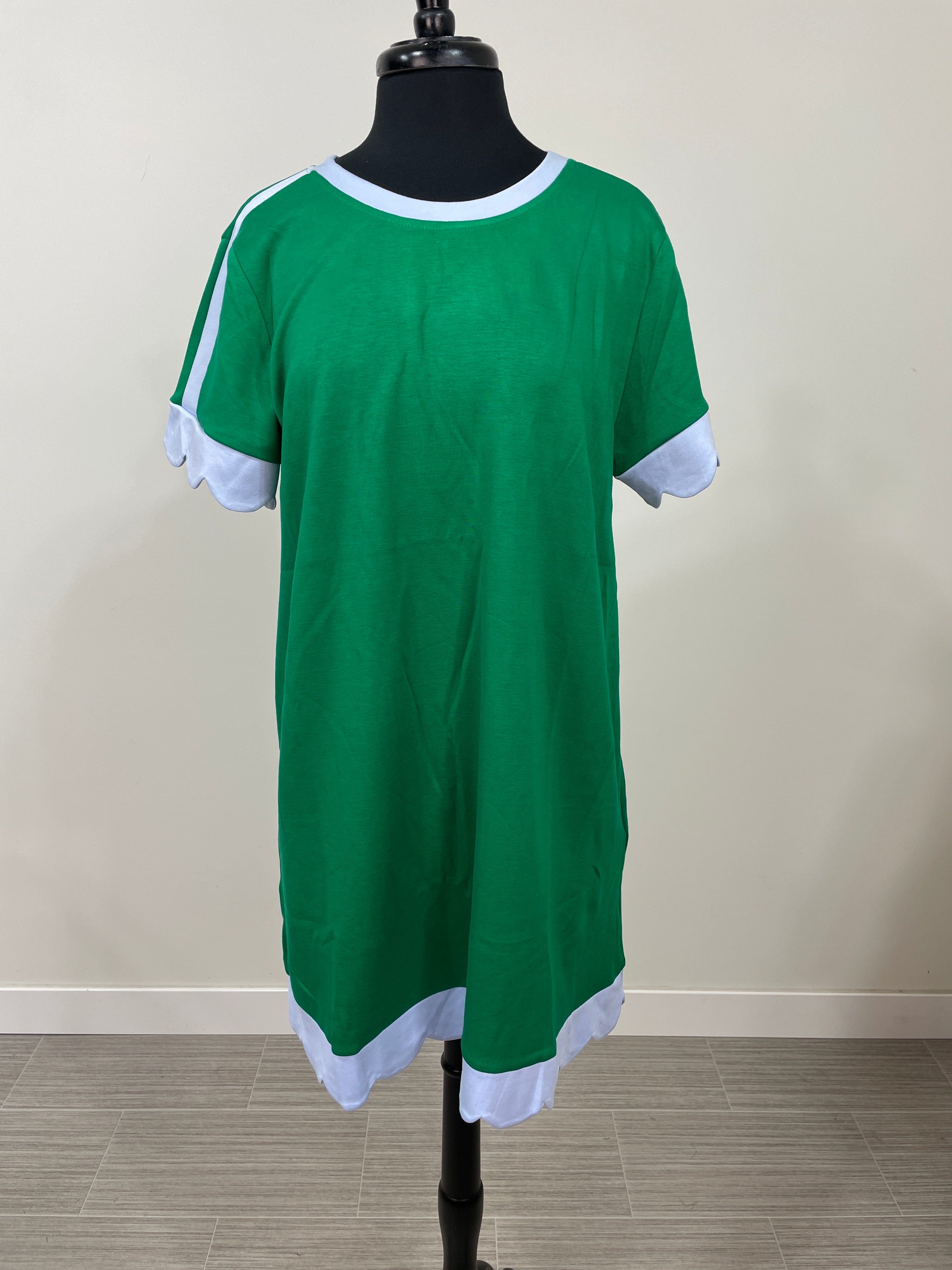 Kelly Green & Blue Contrast Scallop Hem Dress