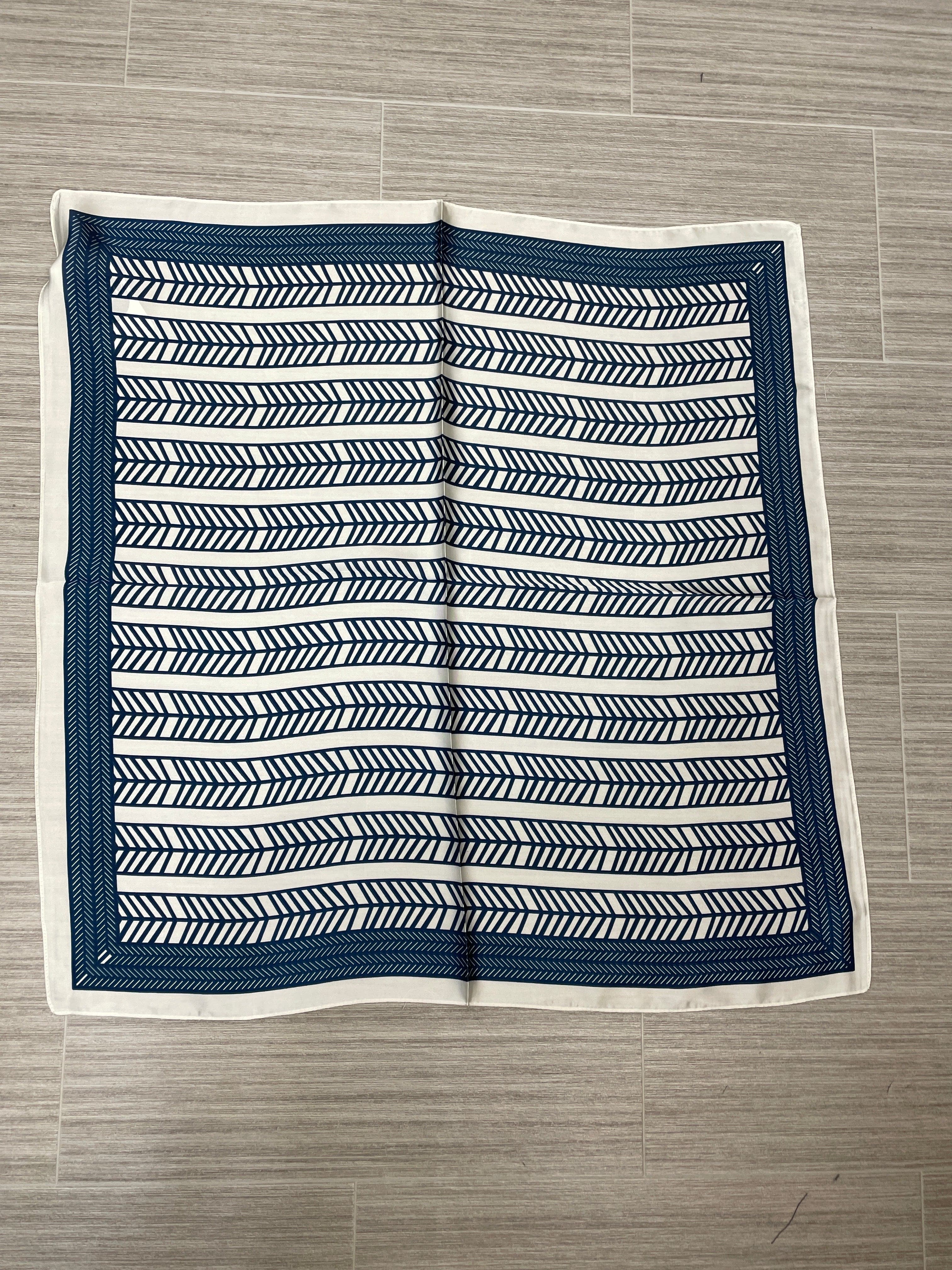 Blue & Cream Geometric Stripe Satin Scarf