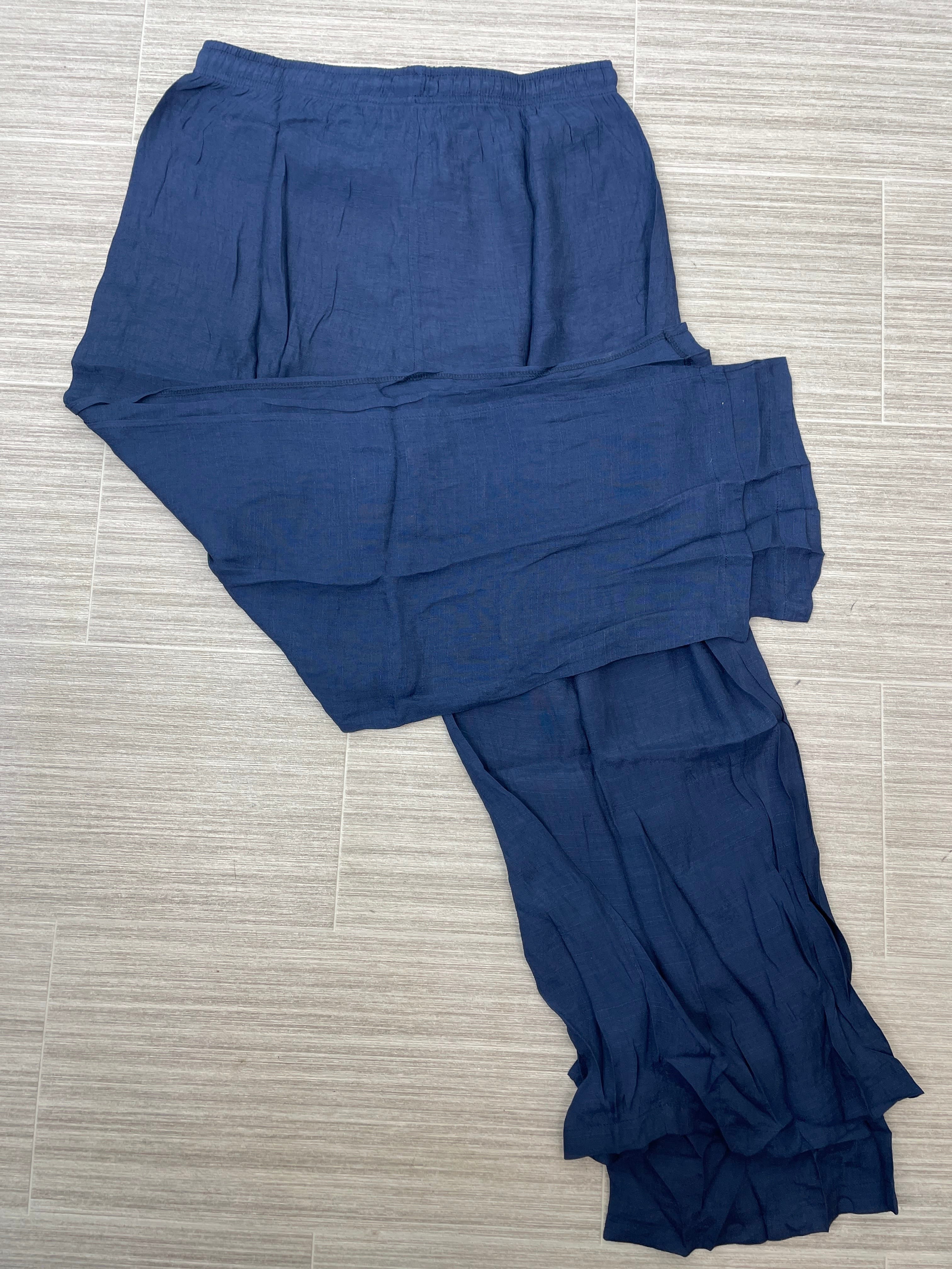 Navy Flowy Side Button Gauze Pant