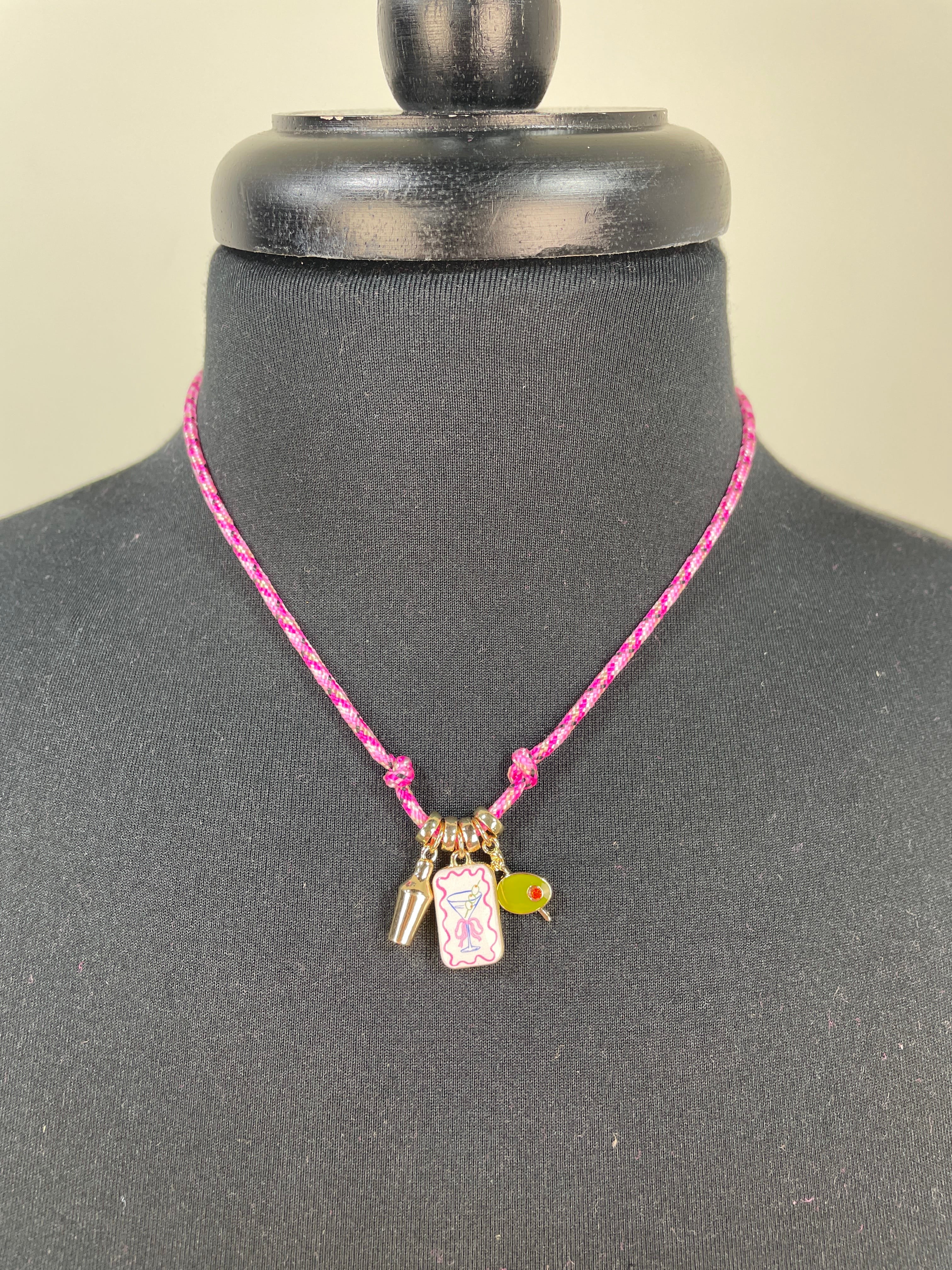 Pink Martini Charms Rope Necklace
