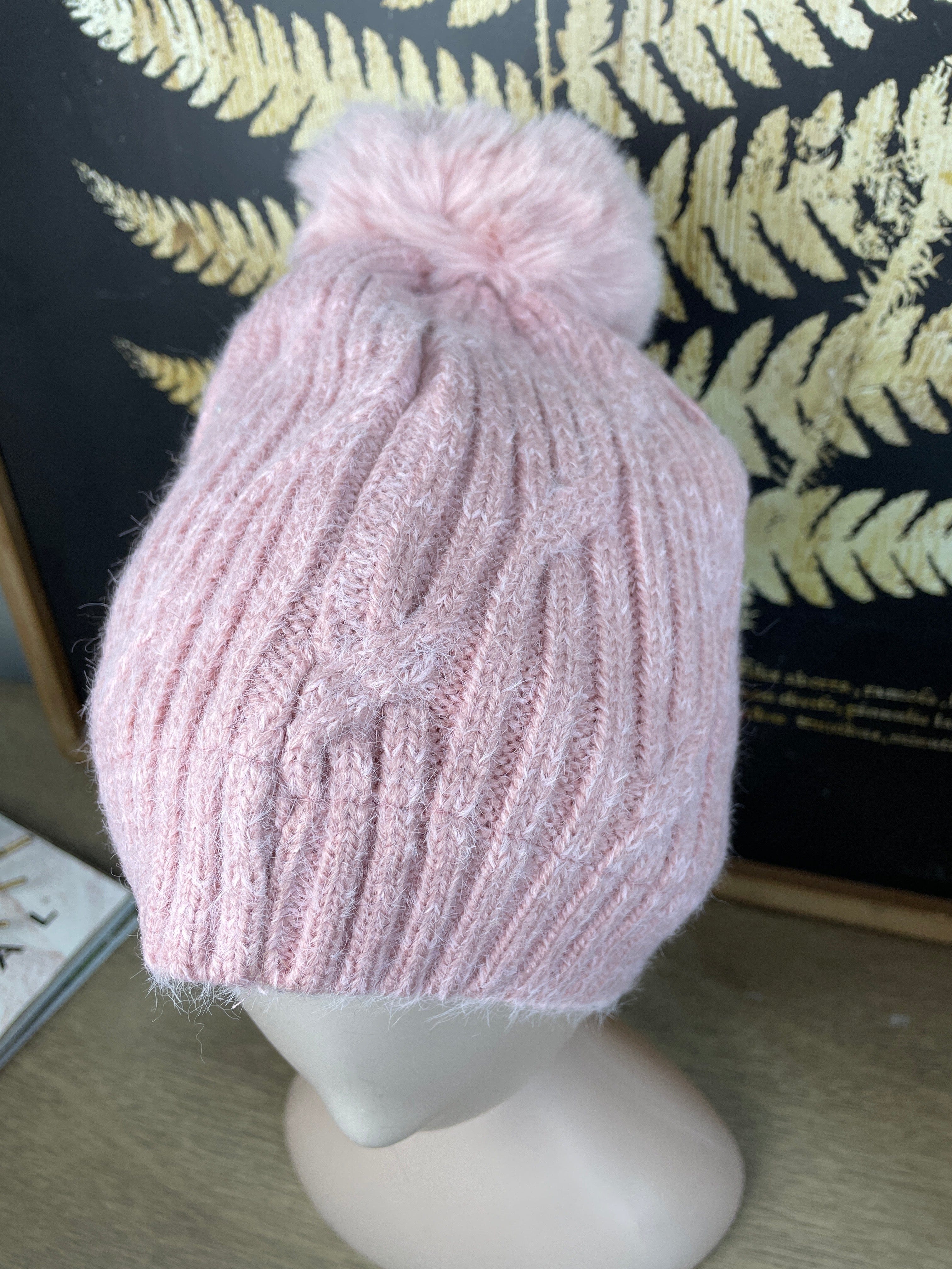 Pink Knit Fuzzy Lined Hat