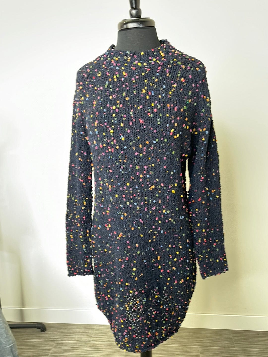 Navy Multi Mock Neck Swtr Mini Dress