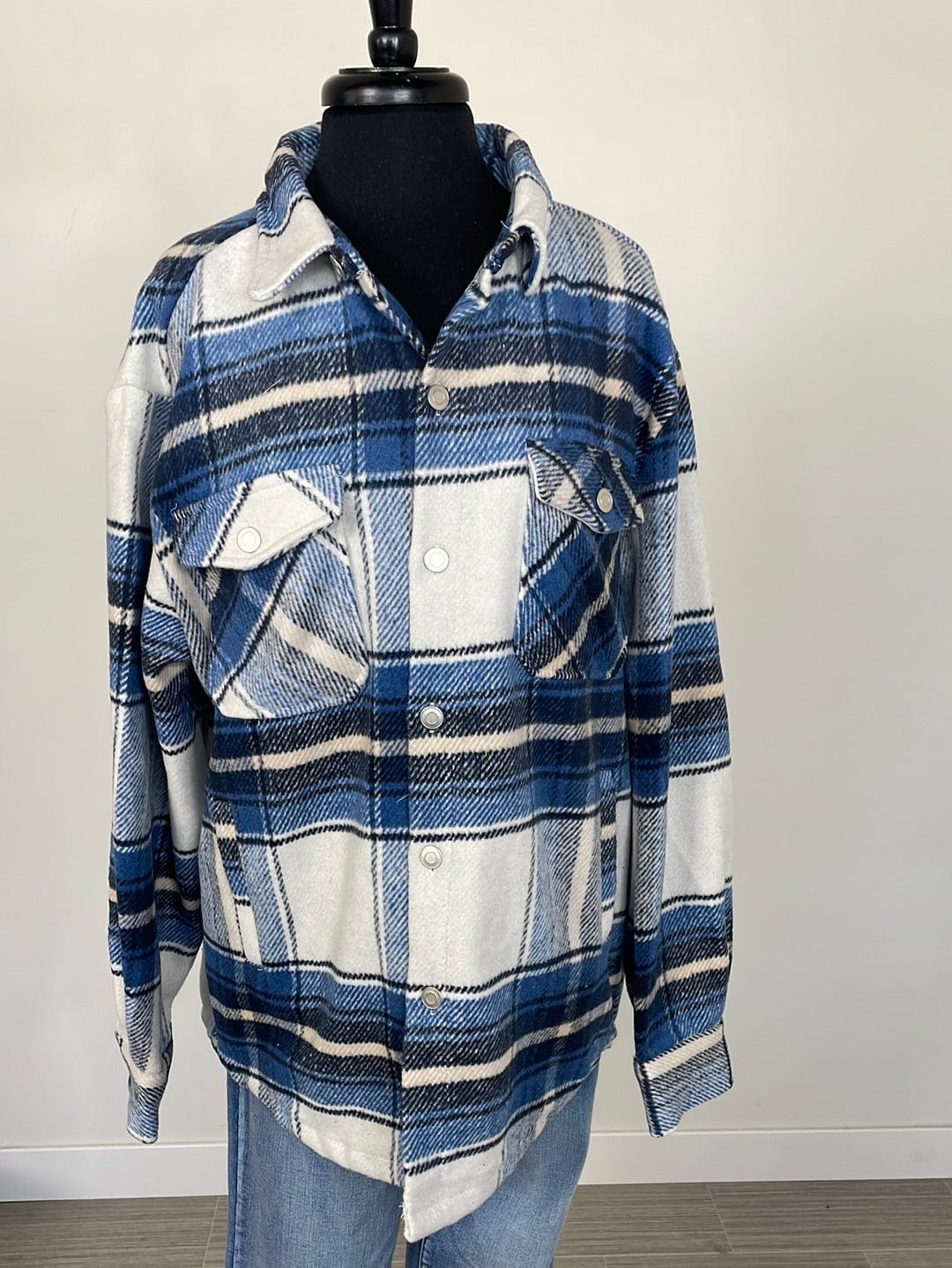 Blue Plaid Boyfriend Fit Long Shacket