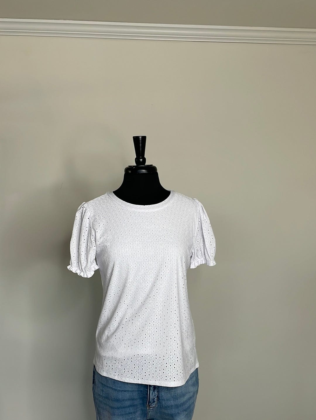 White Estela Eyelet Shortsleeve Blouse