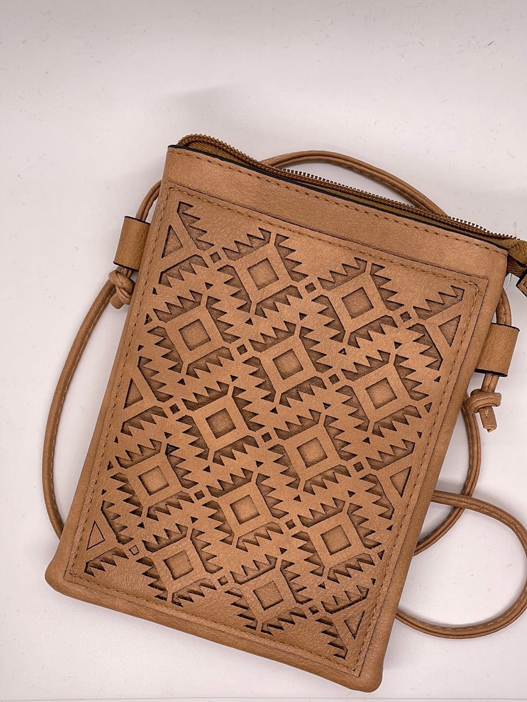 Camel Aztec Detail Cross Body Bag