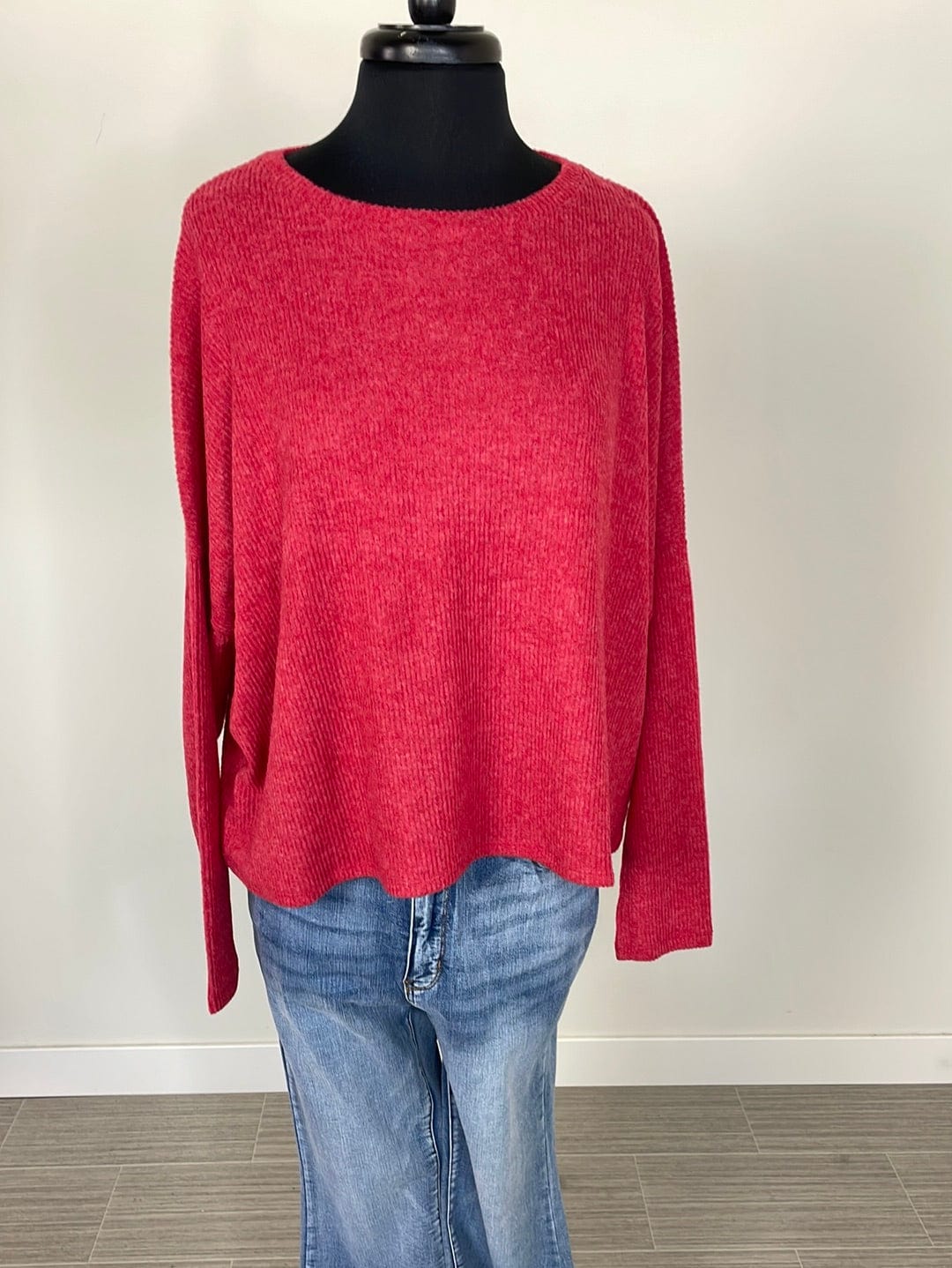 Dark Red Ribbed Dolman Sweater