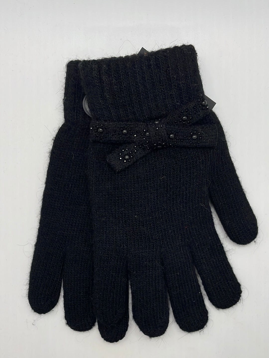 Black Sparkly Bow Knit Gloves
