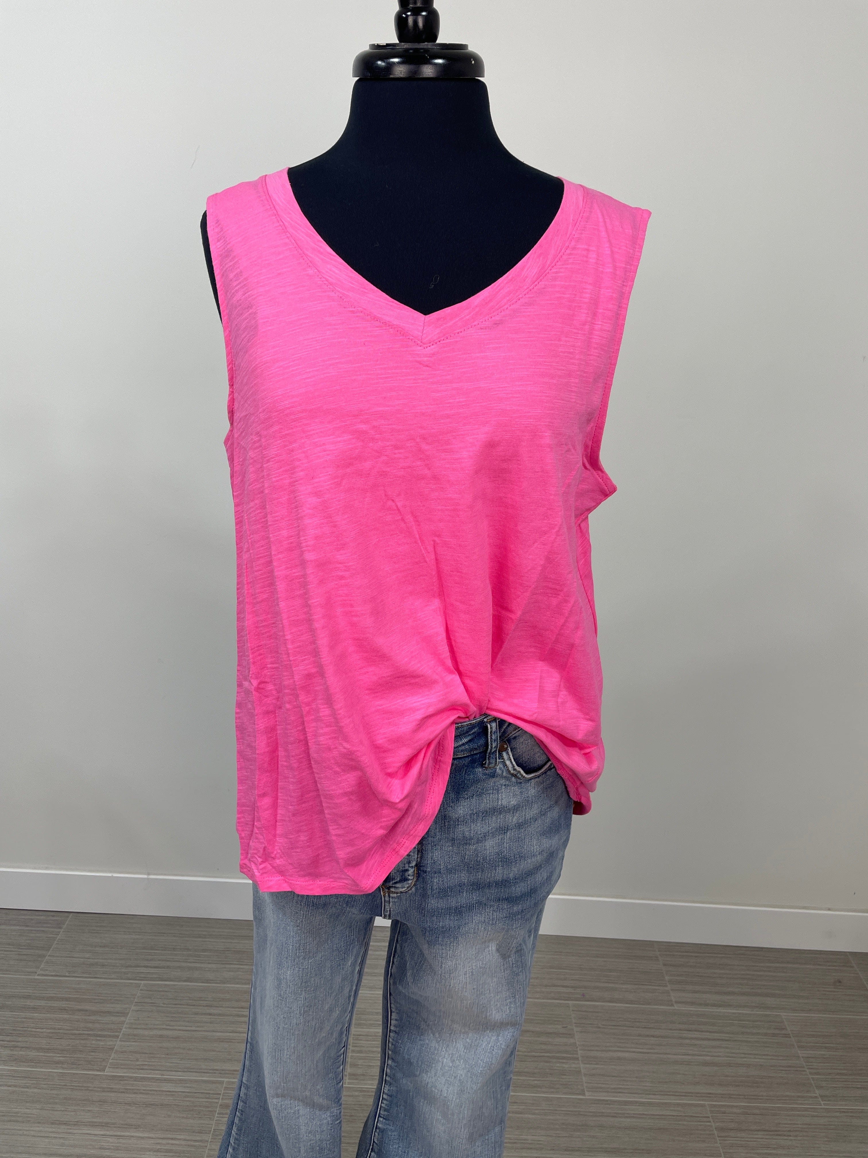 Hot Pink V-neck Relaxed Tank