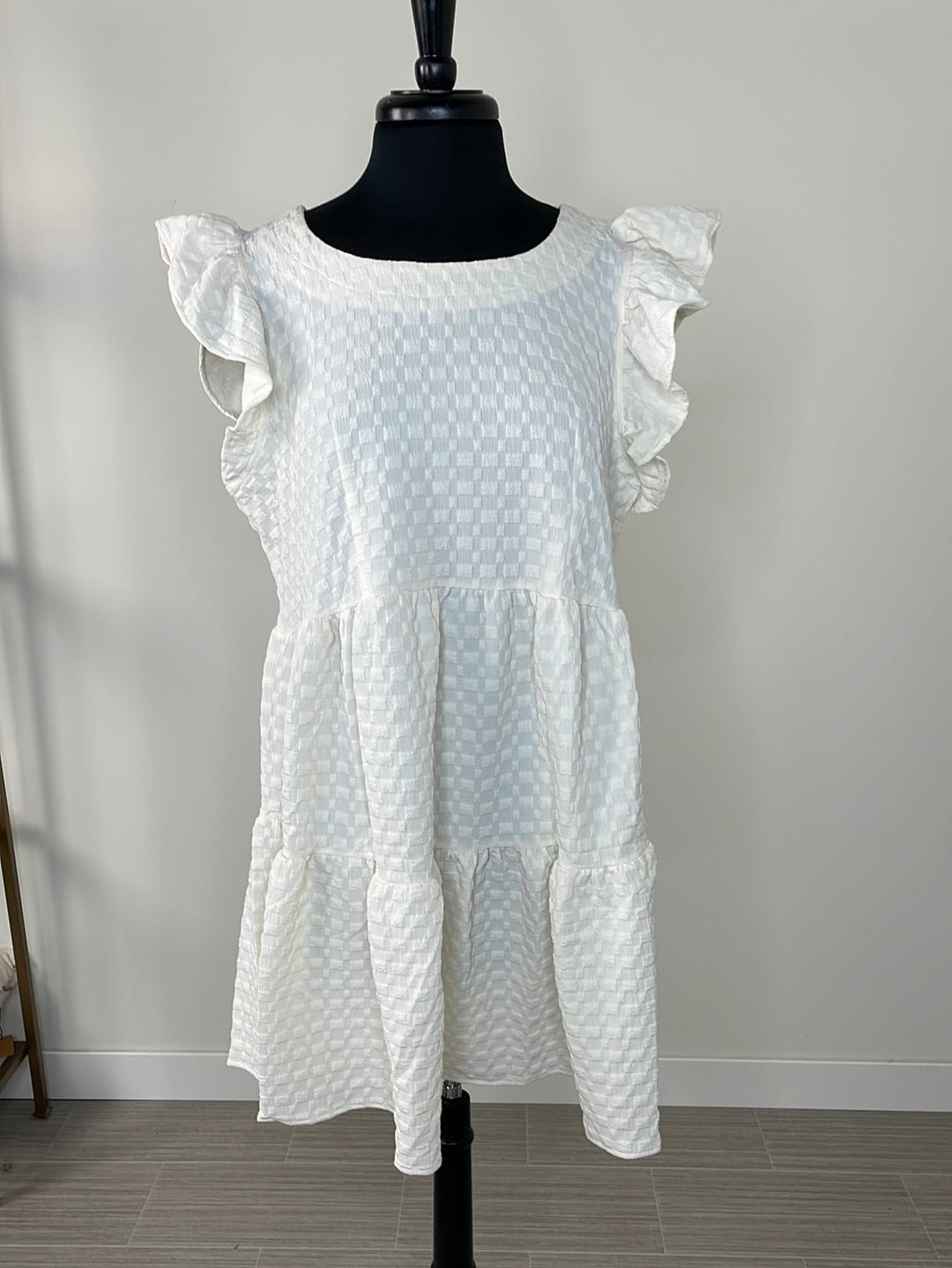 Ivory Textured Jacquard Tiered Dress