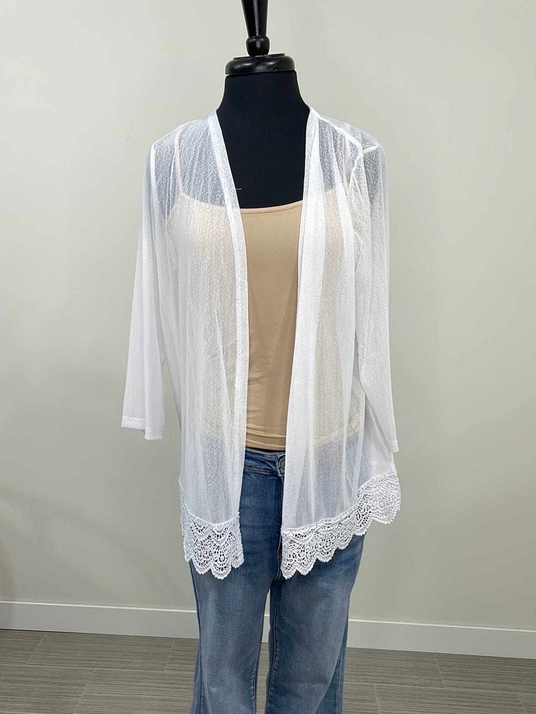 White Sheer Lace Detail Cardigan