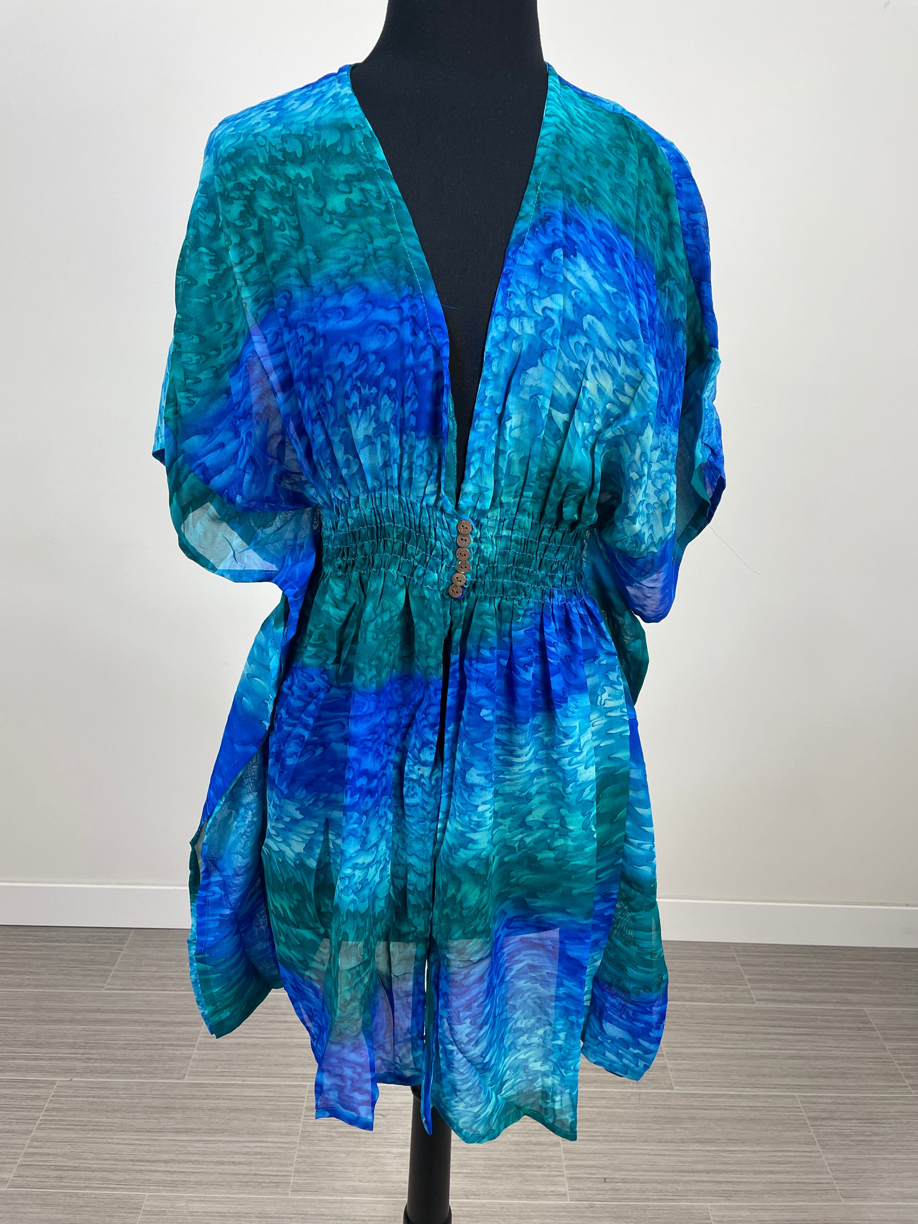 Blue & Green Ruching Cover Up