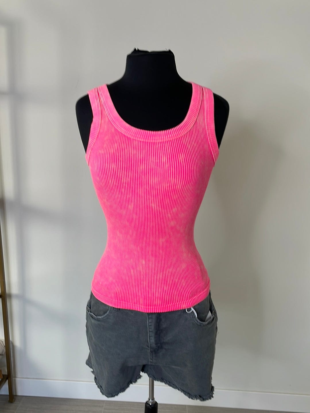 Coral Washed Ribbed Tank