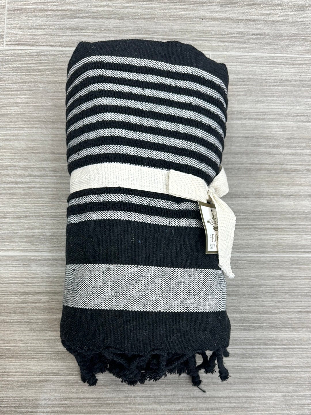 Black Bahama Stripe Beach Towel