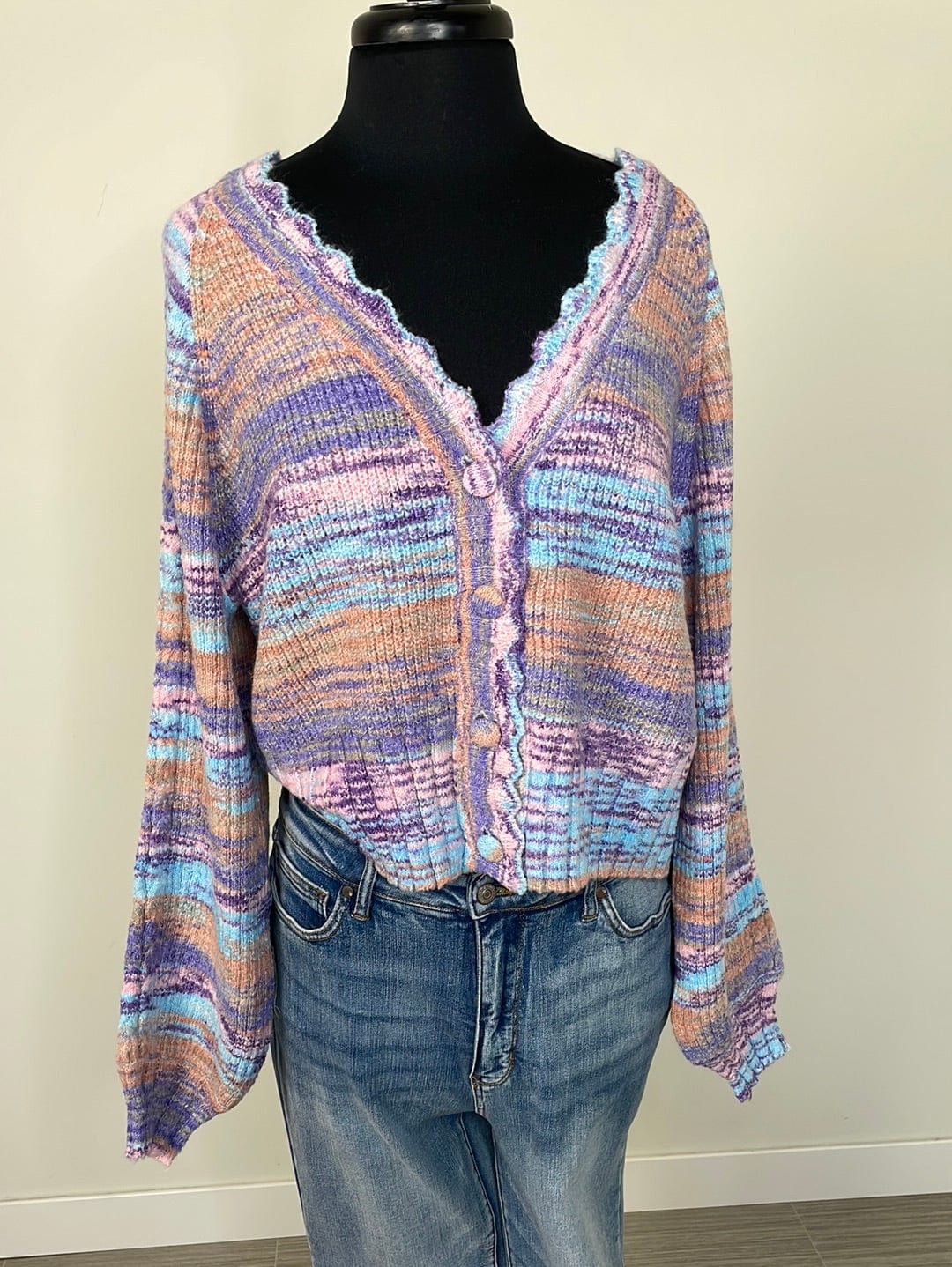 Lavender Mix Scallop Edge Short Cardigan