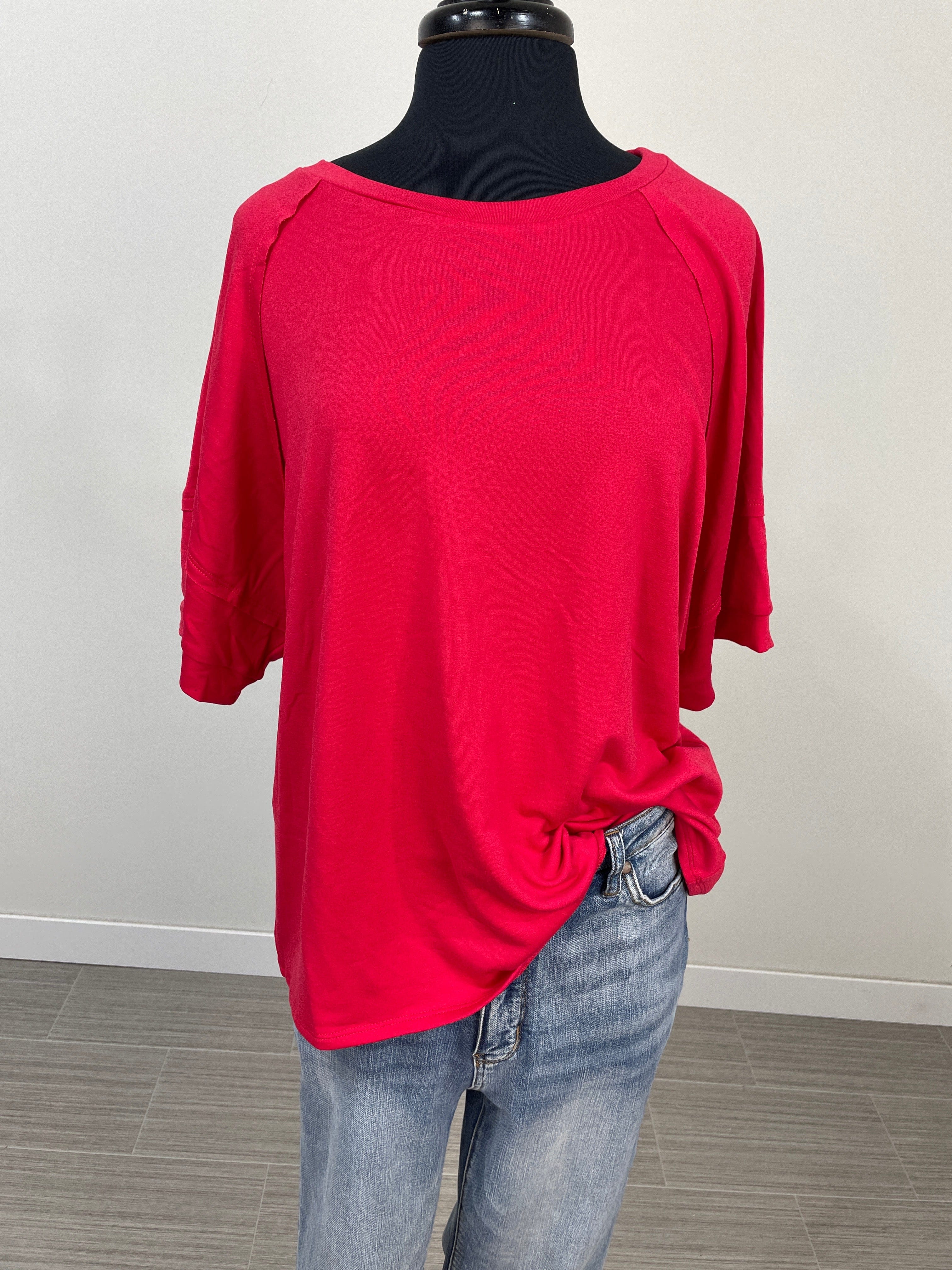 Red Relaxed Fit Terry Top