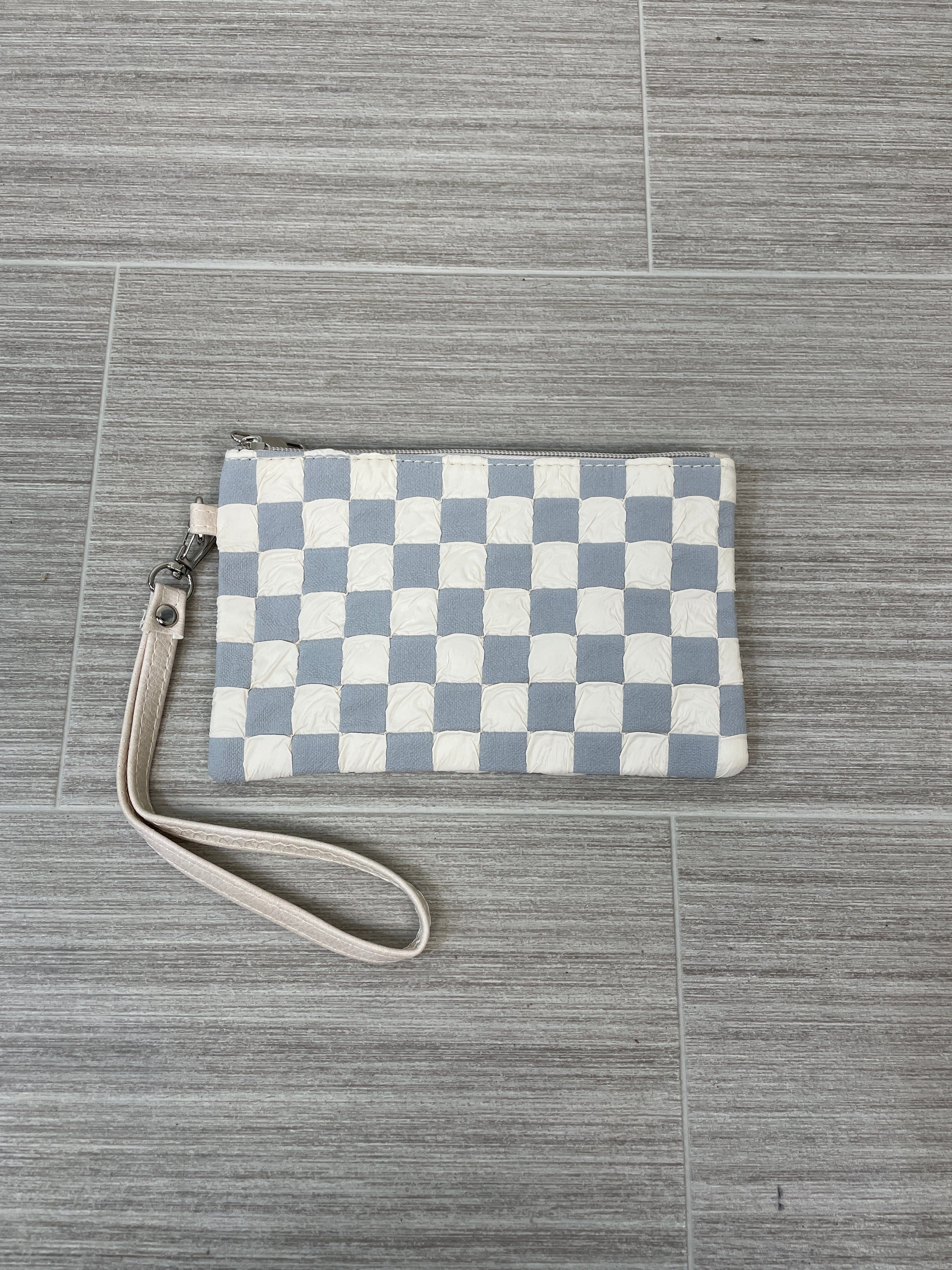 Beige Checkerboard Wristlet Pouch
