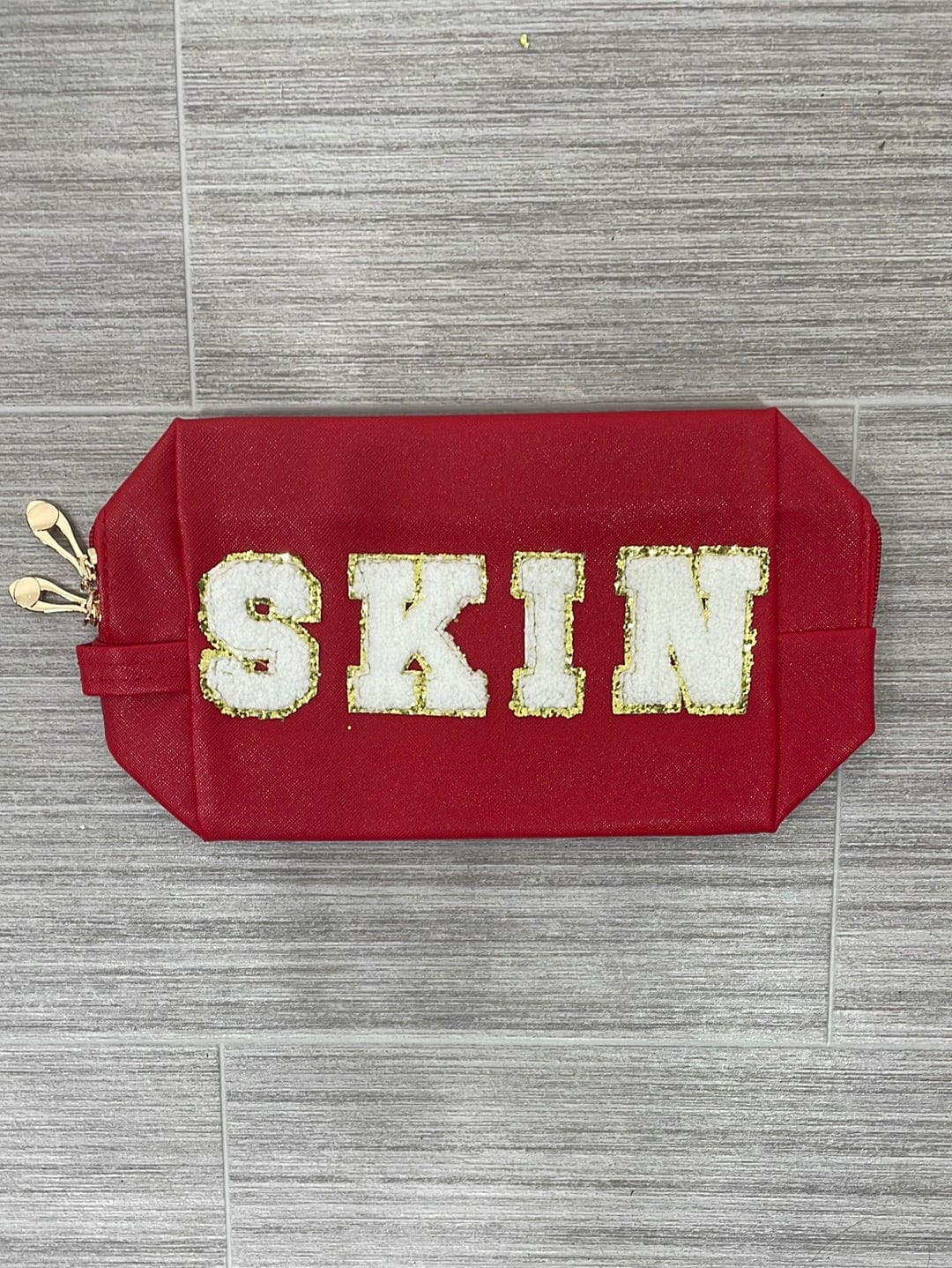 Skin Letter Patch Cosmetic Bag - Red