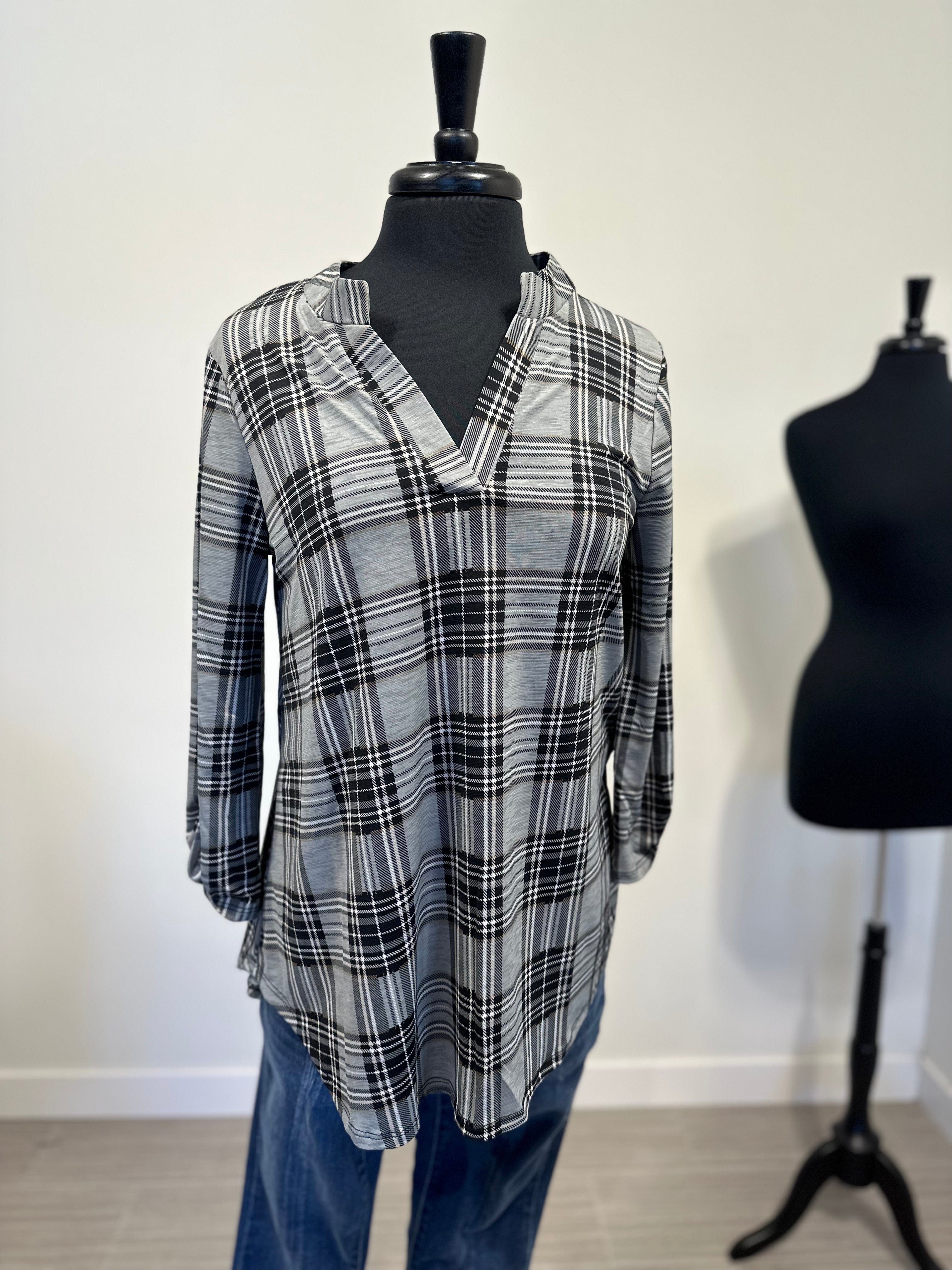 Charcoal & Black Plaid Lizzy Top