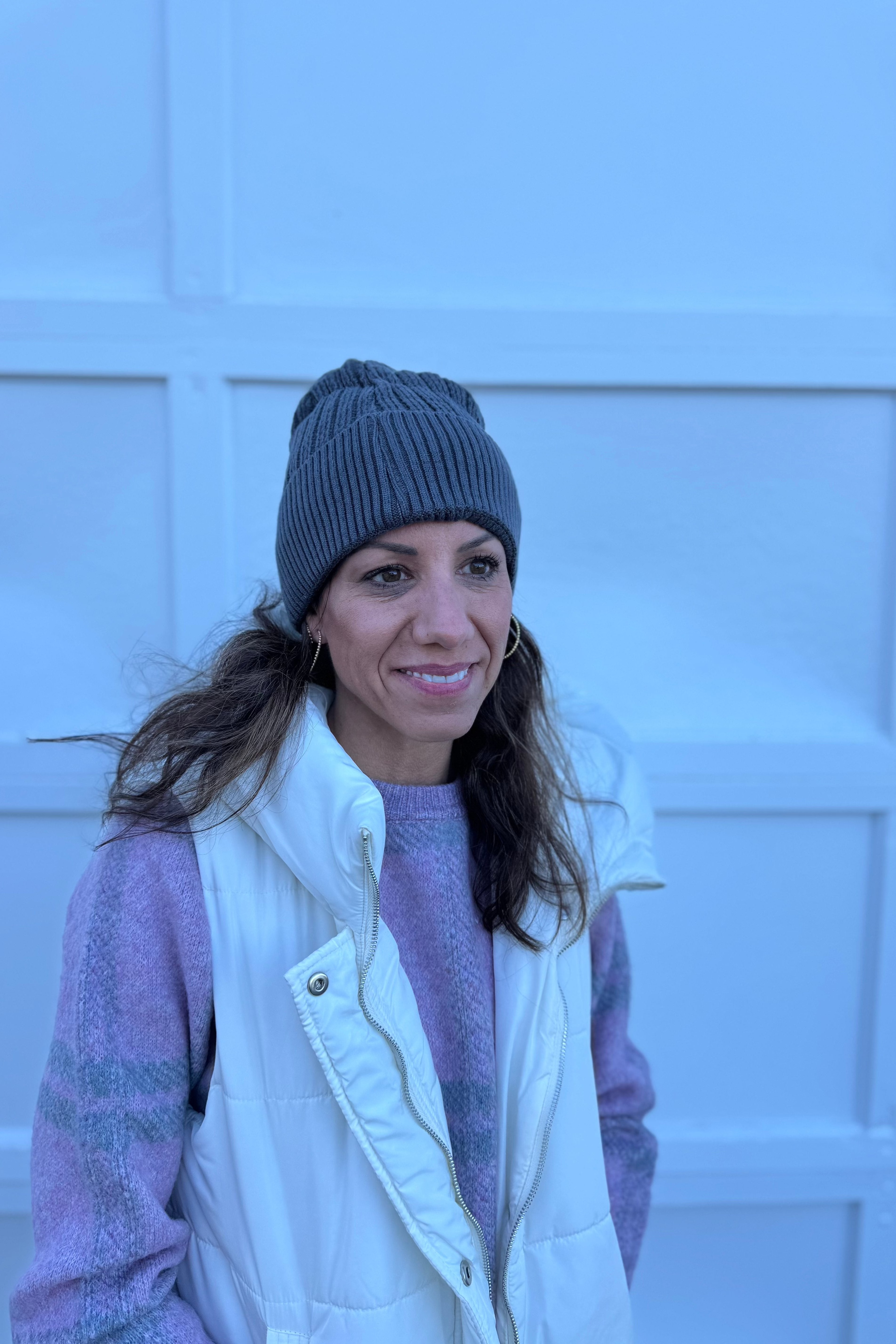 Gray Knit Fleece Lined Hat