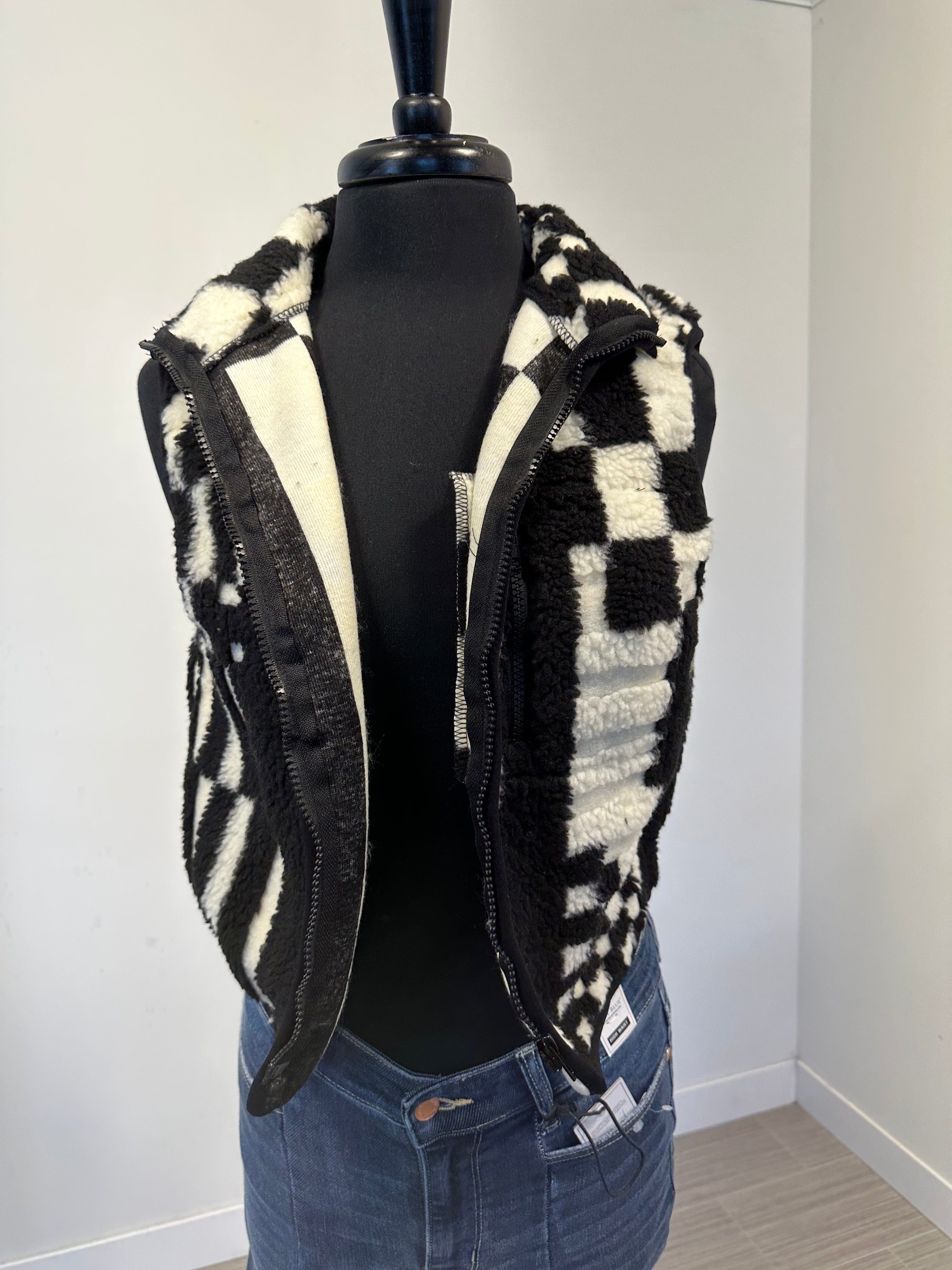 Black & White Checkered Teddy Vest