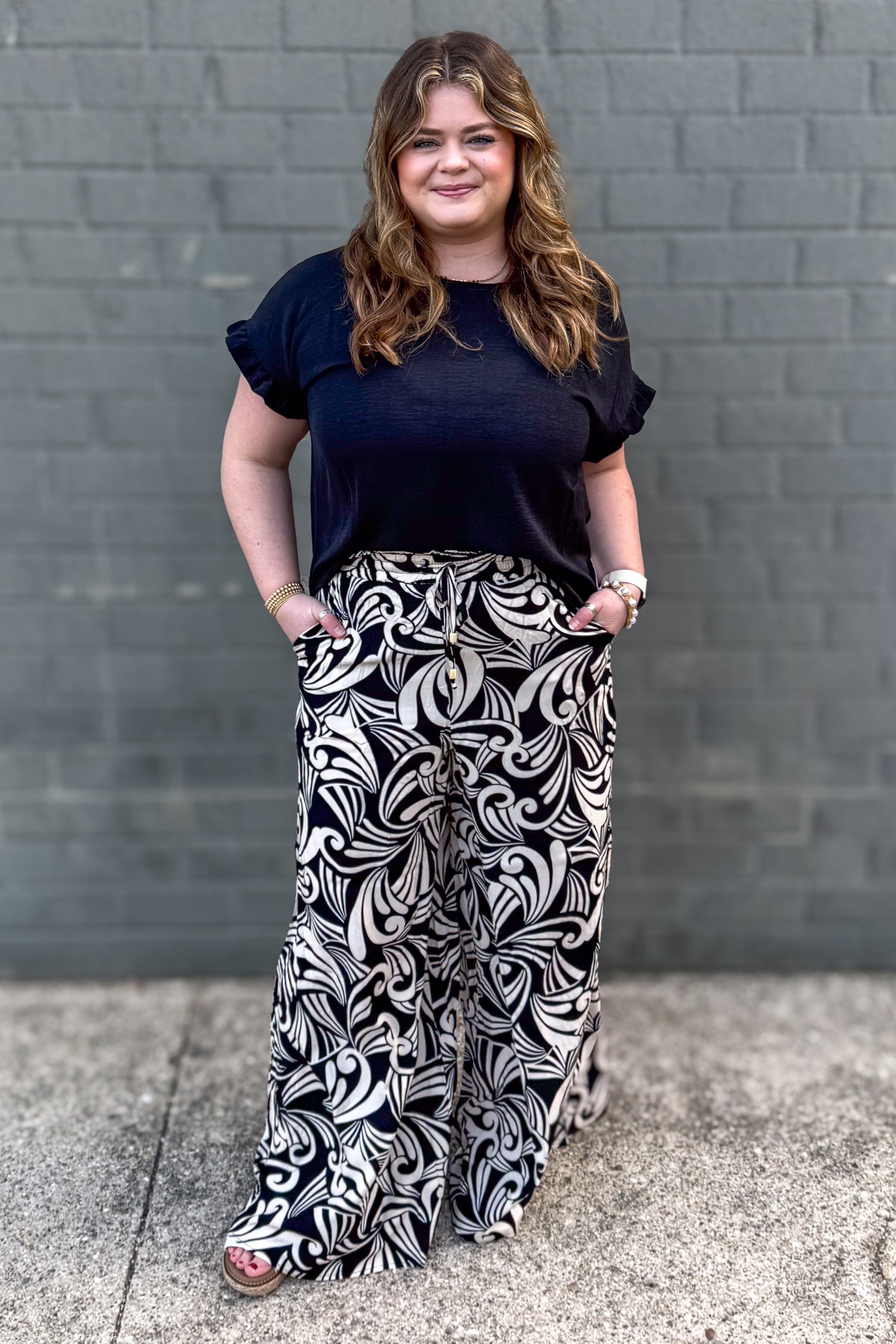 Black Ruffle Sleeve Blouse Styled