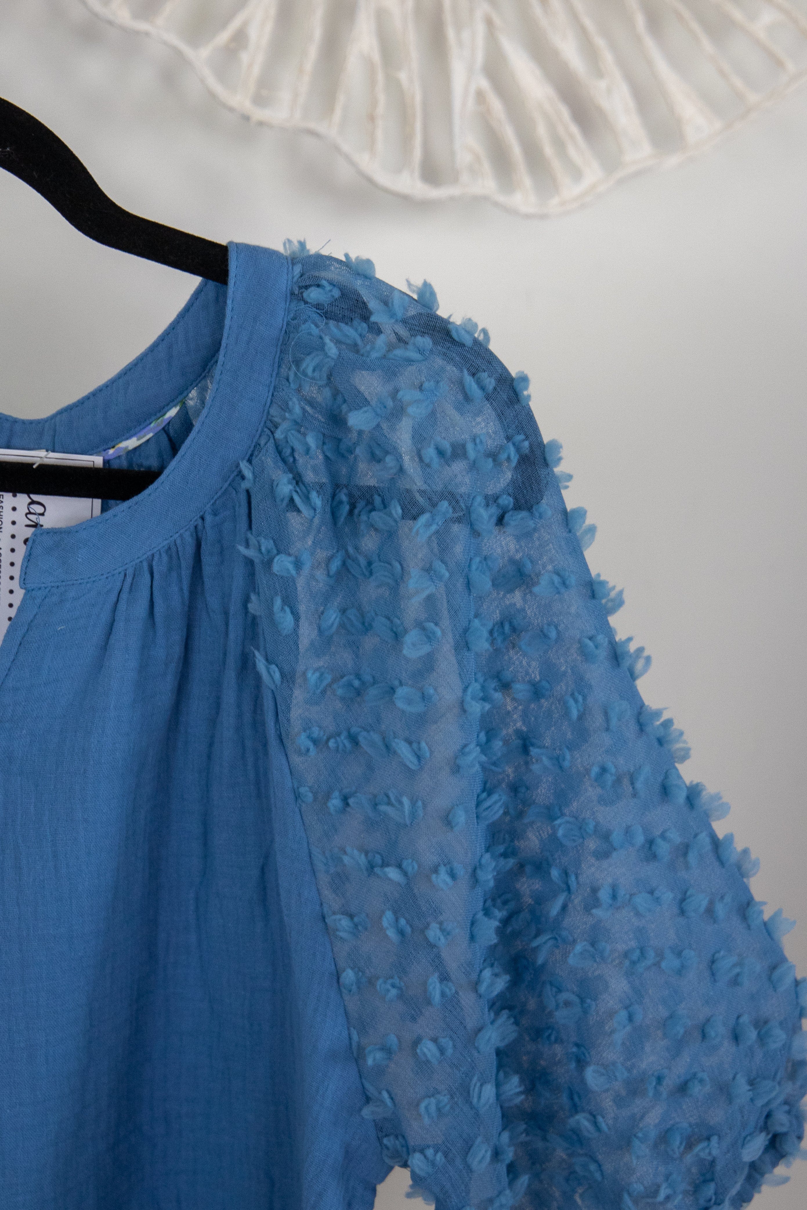 Denim Blue Gauze w/Applique Sleeve Top