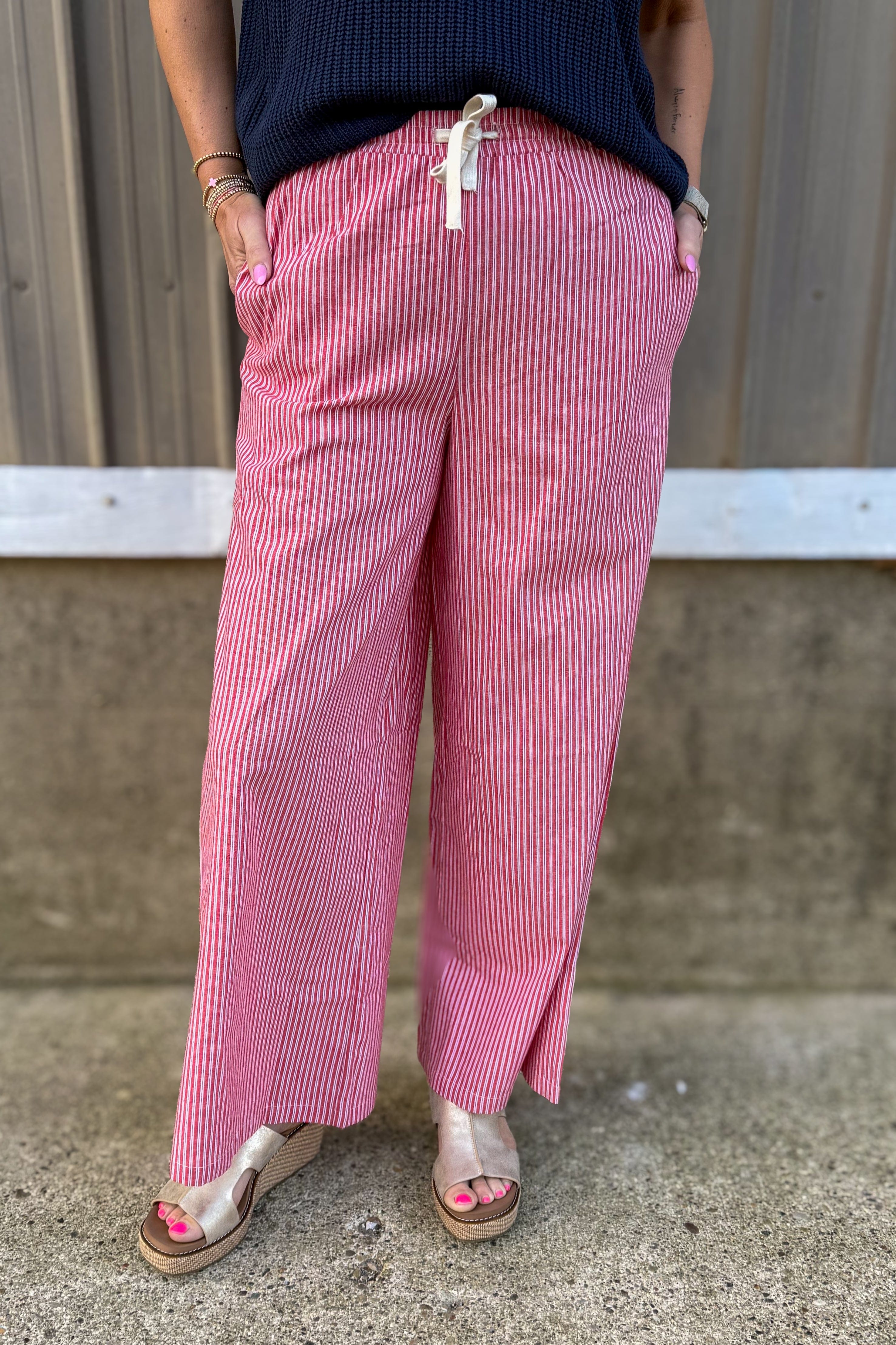 Red Pinstripe Wide Leg Pants