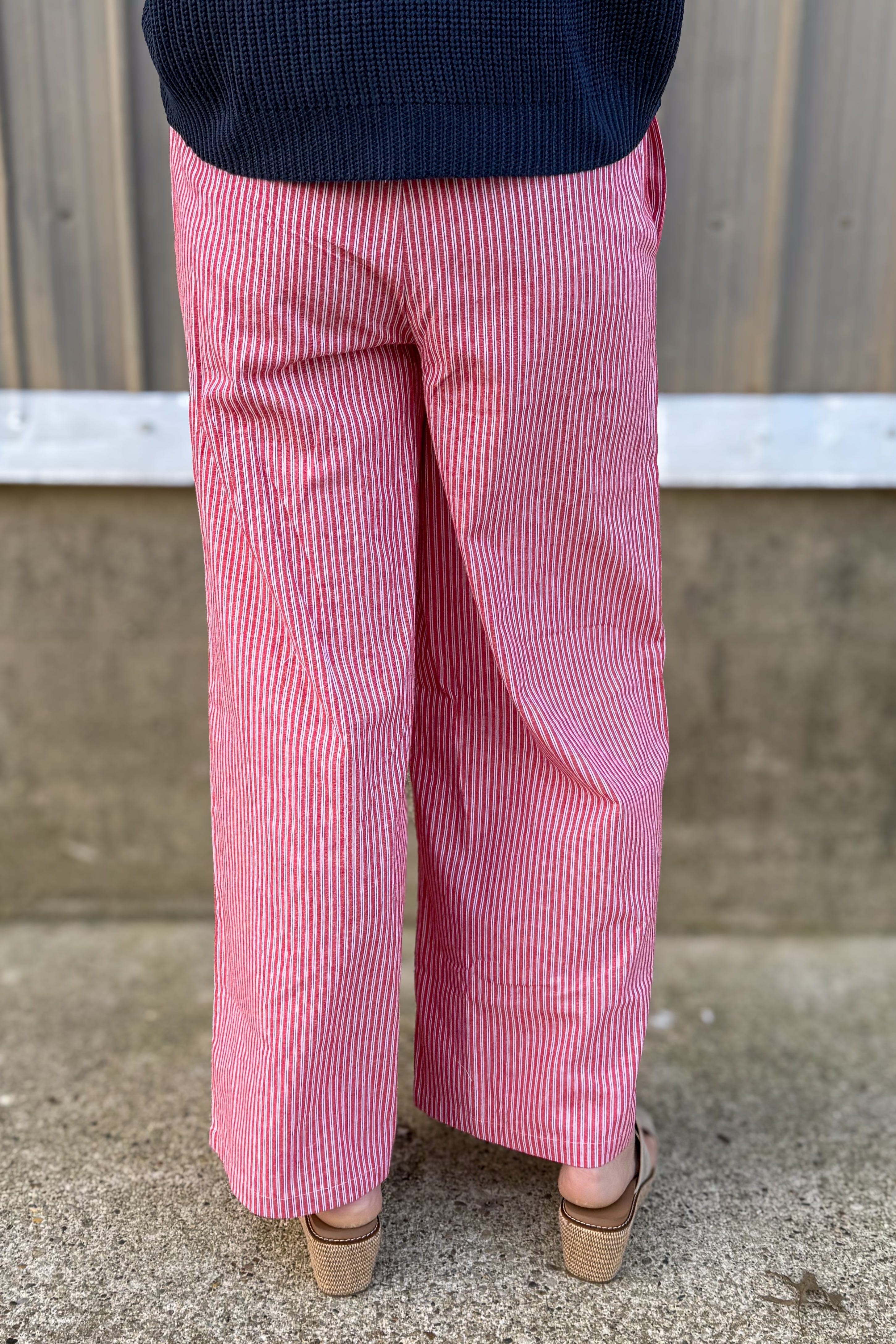 Red Pinstripe Wide Leg Pants Back
