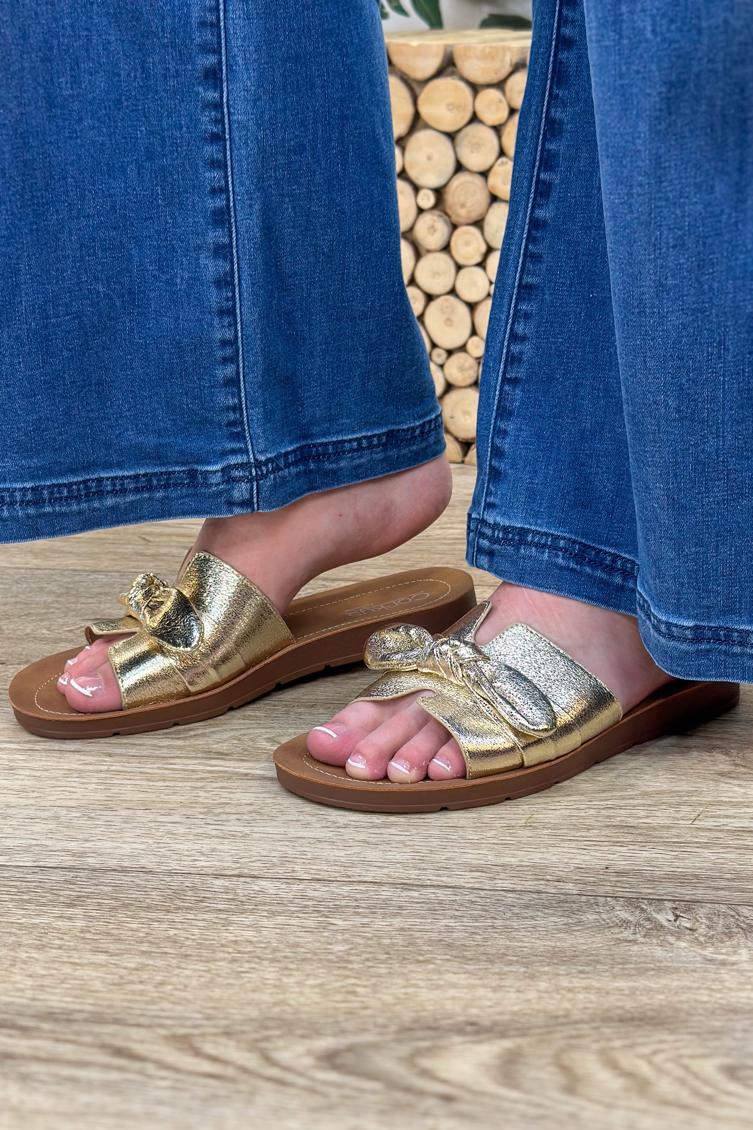Too Cute Gold Crinkle Metallic Sandal