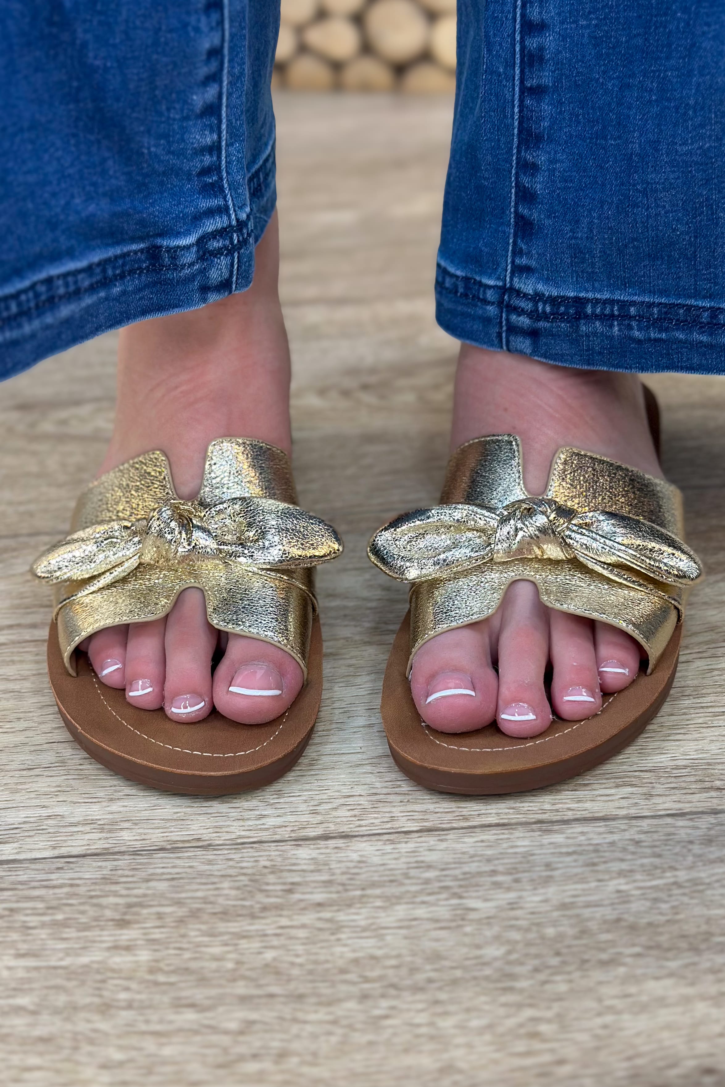 Too Cute Gold Crinkle Metallic Sandal