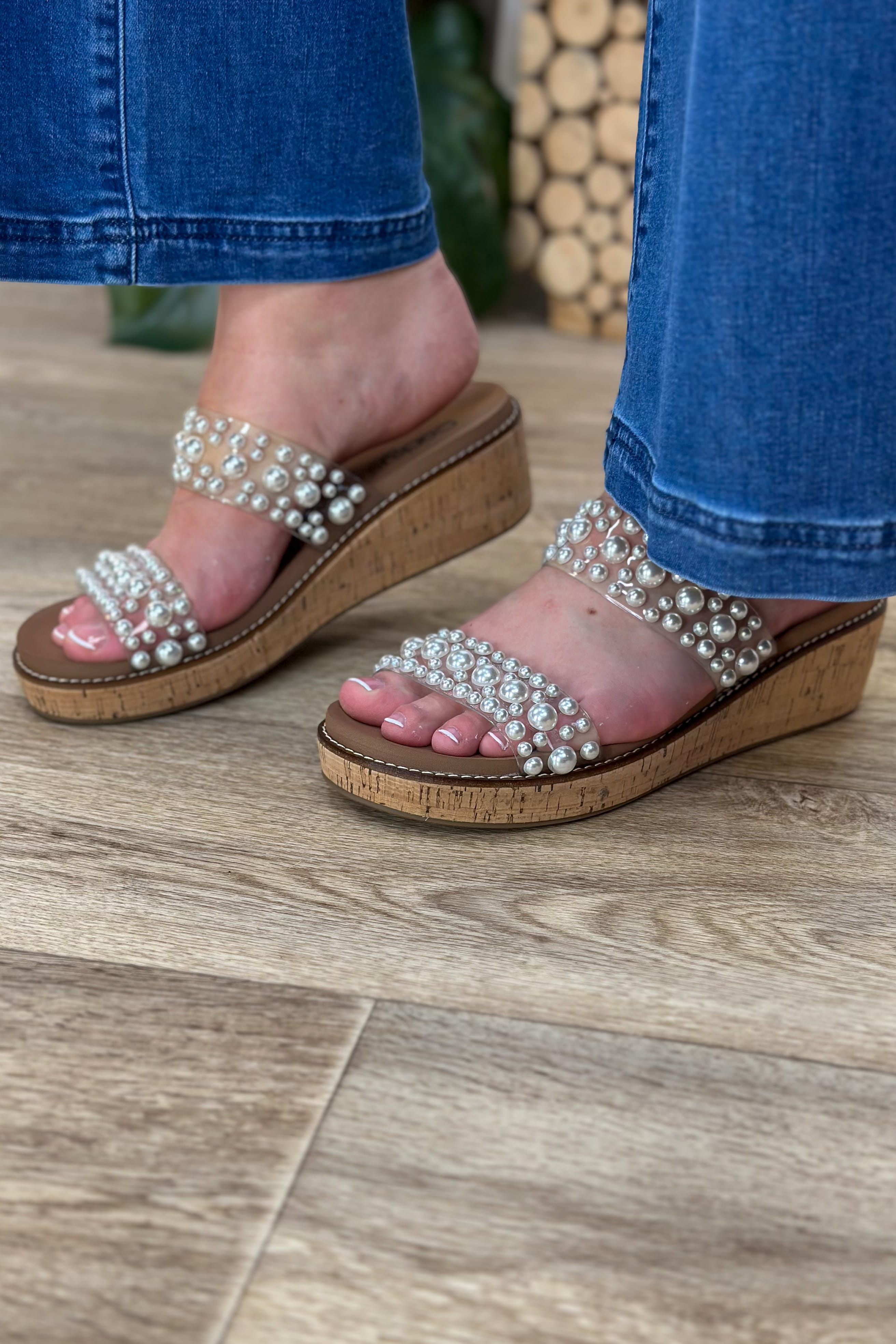 Yes Please Clear with Pearls Wedge