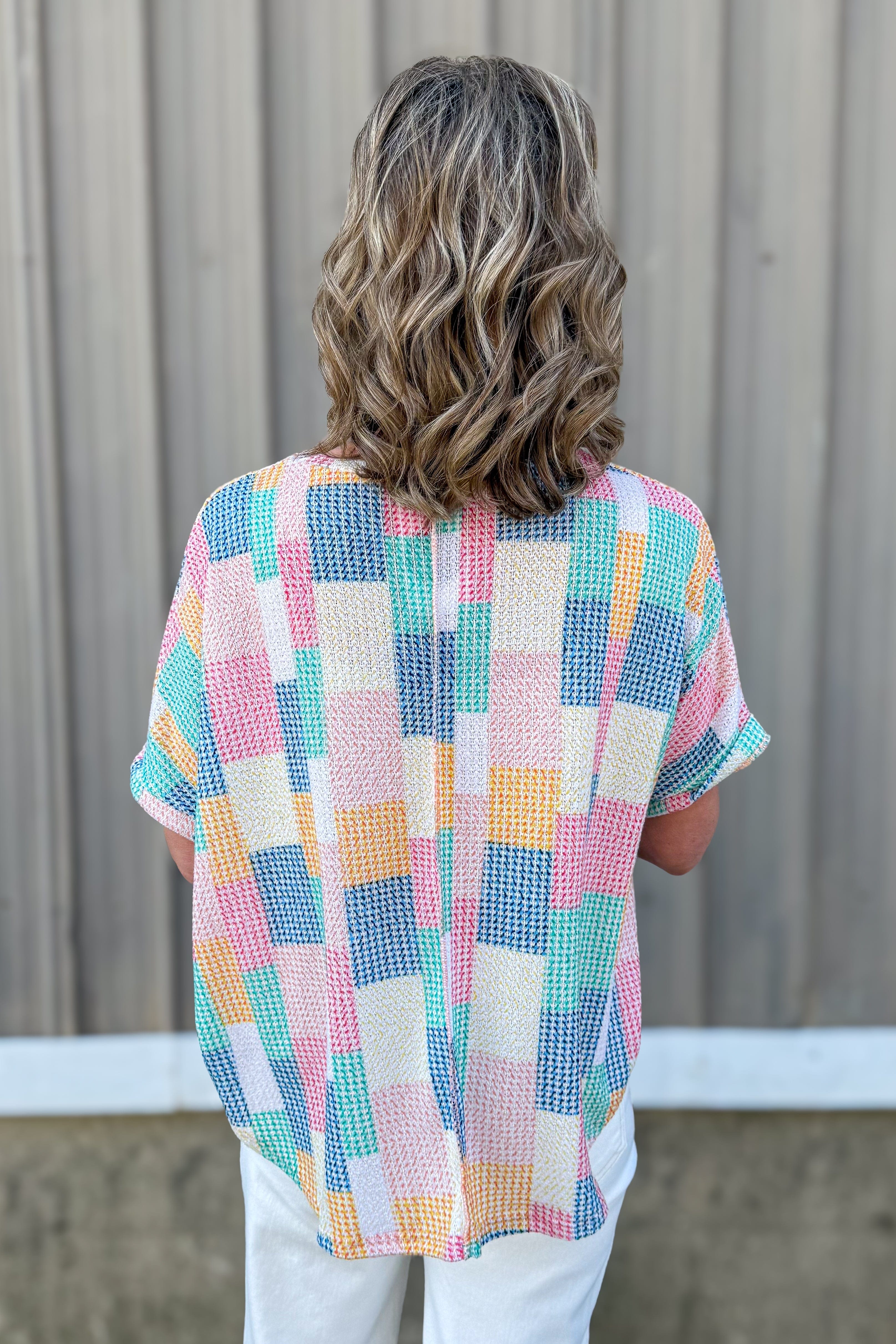 Coral & Teal Multicolor Dolman Top Back