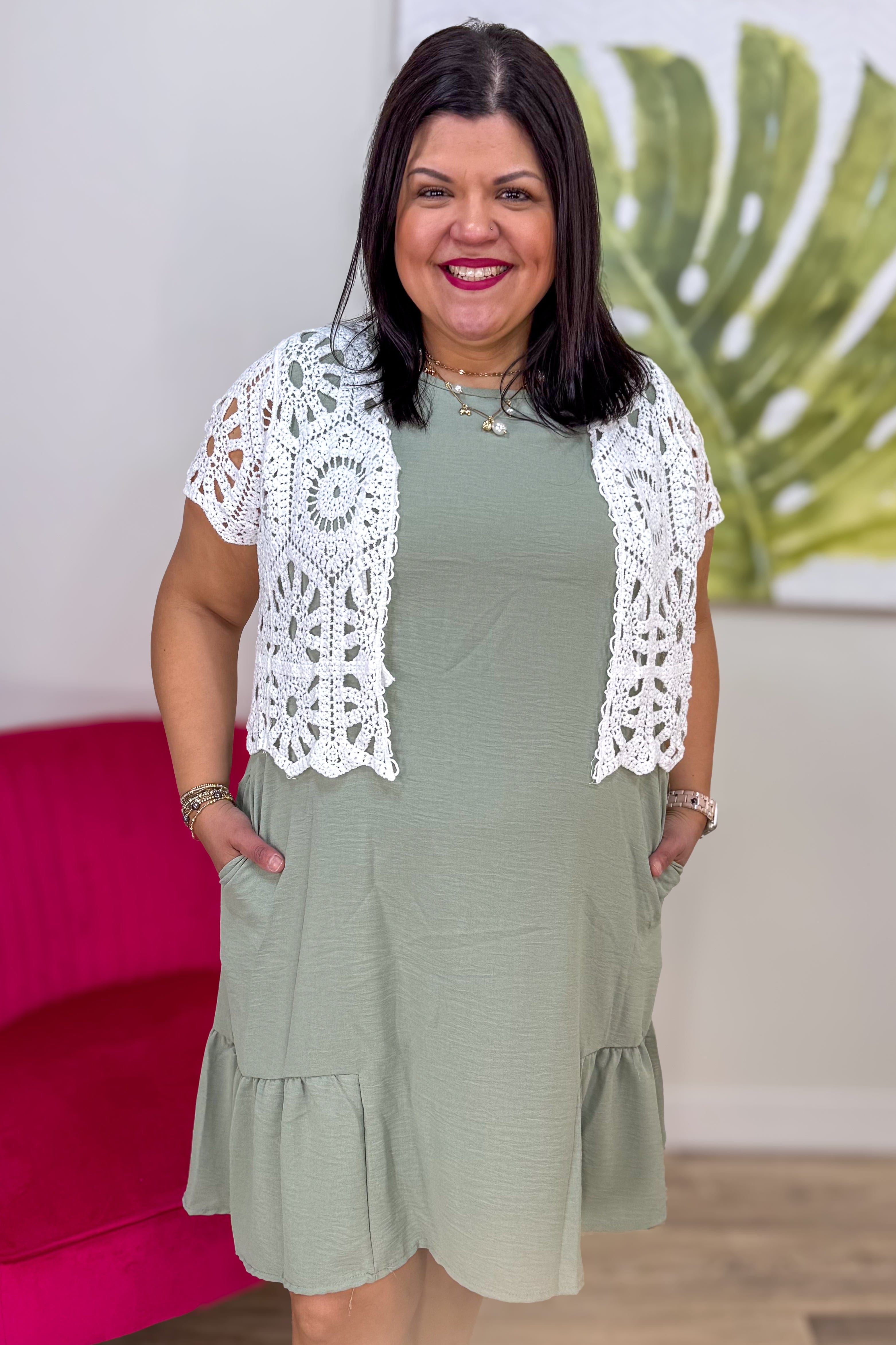 Mint Ruffle Hem Dress Styled