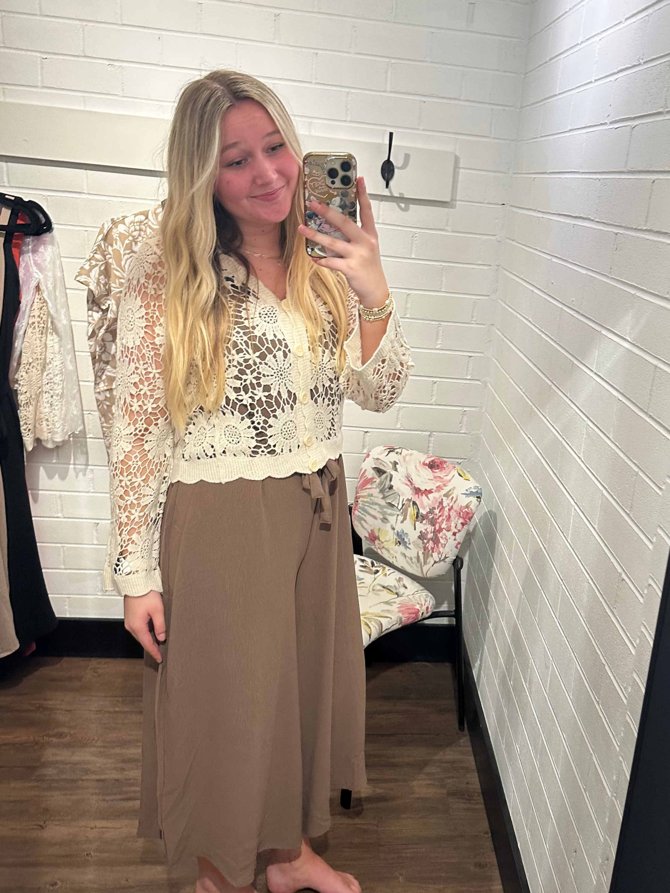 Cream Floral Crochet Button Up Cardigan