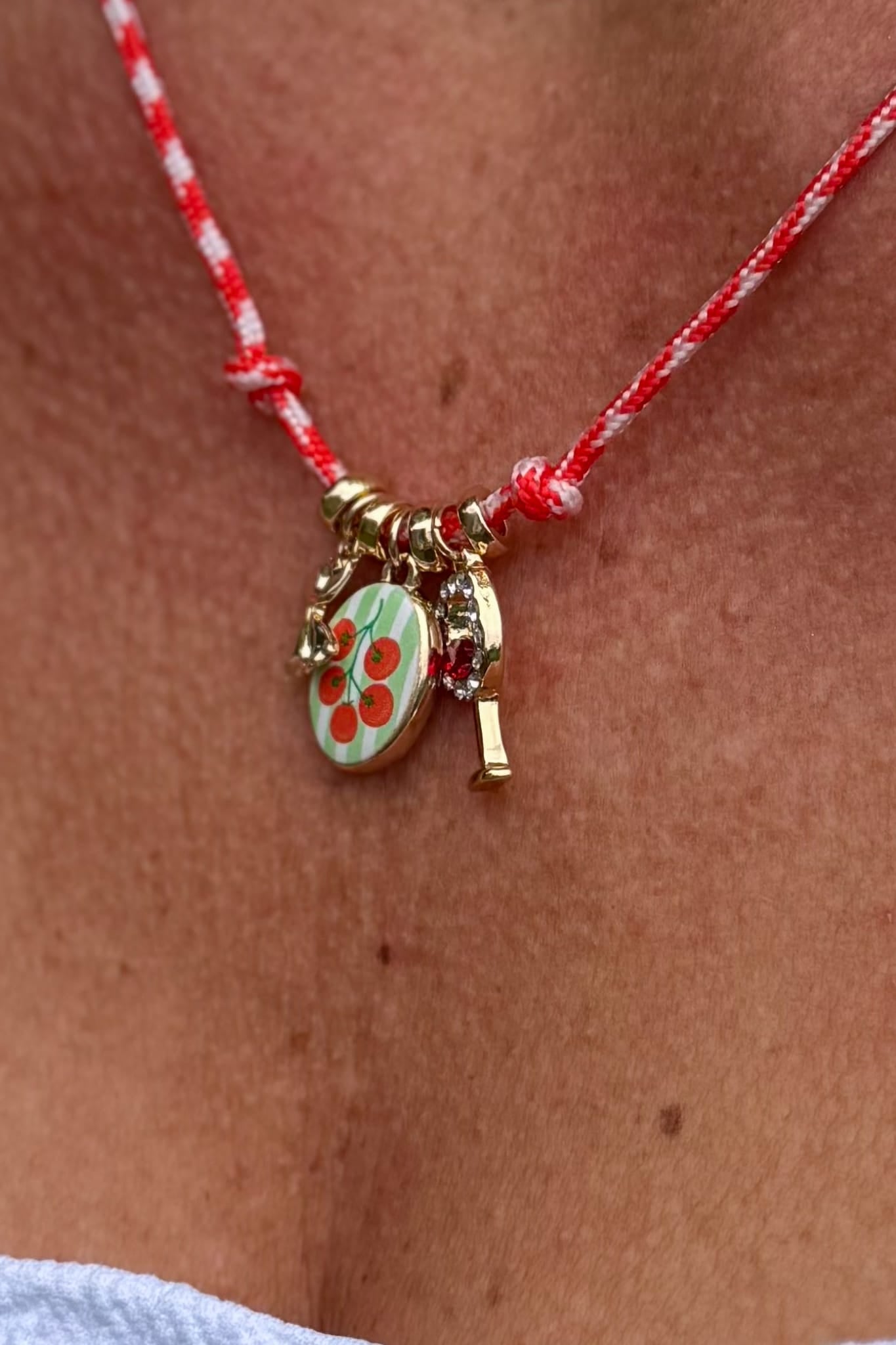 Red Tomato & Pasta Charms Rope Necklace