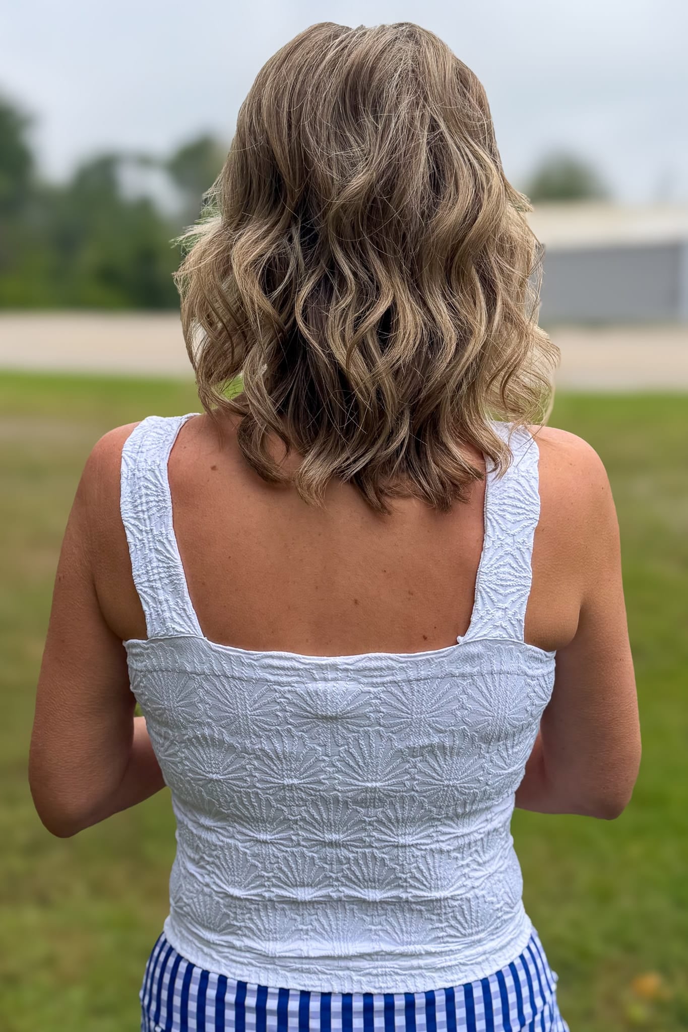 White Lace Textured Square Top Back